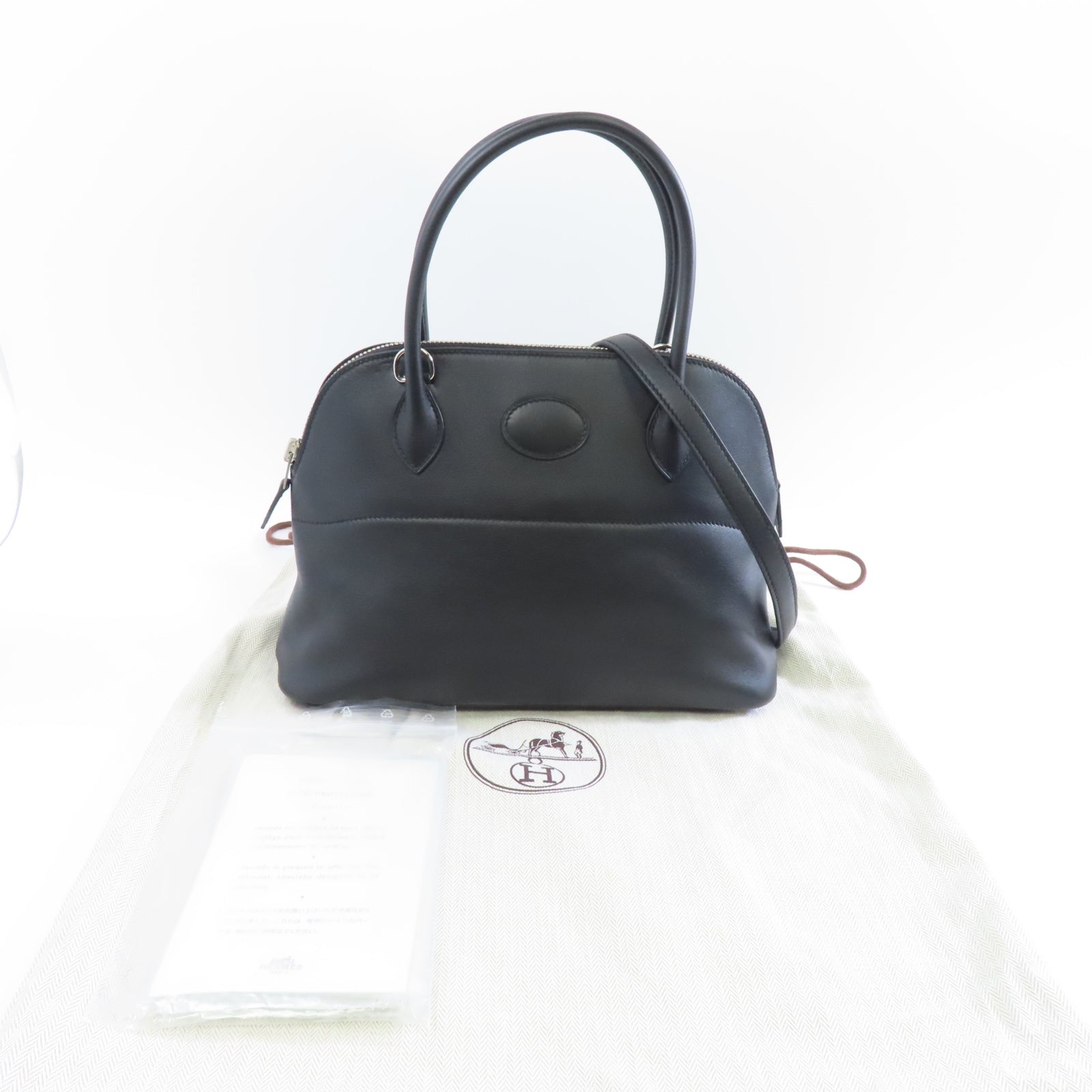HERMES Swift皮革Bolide 27銀扣手挽肩背兩用袋Noir/黑色