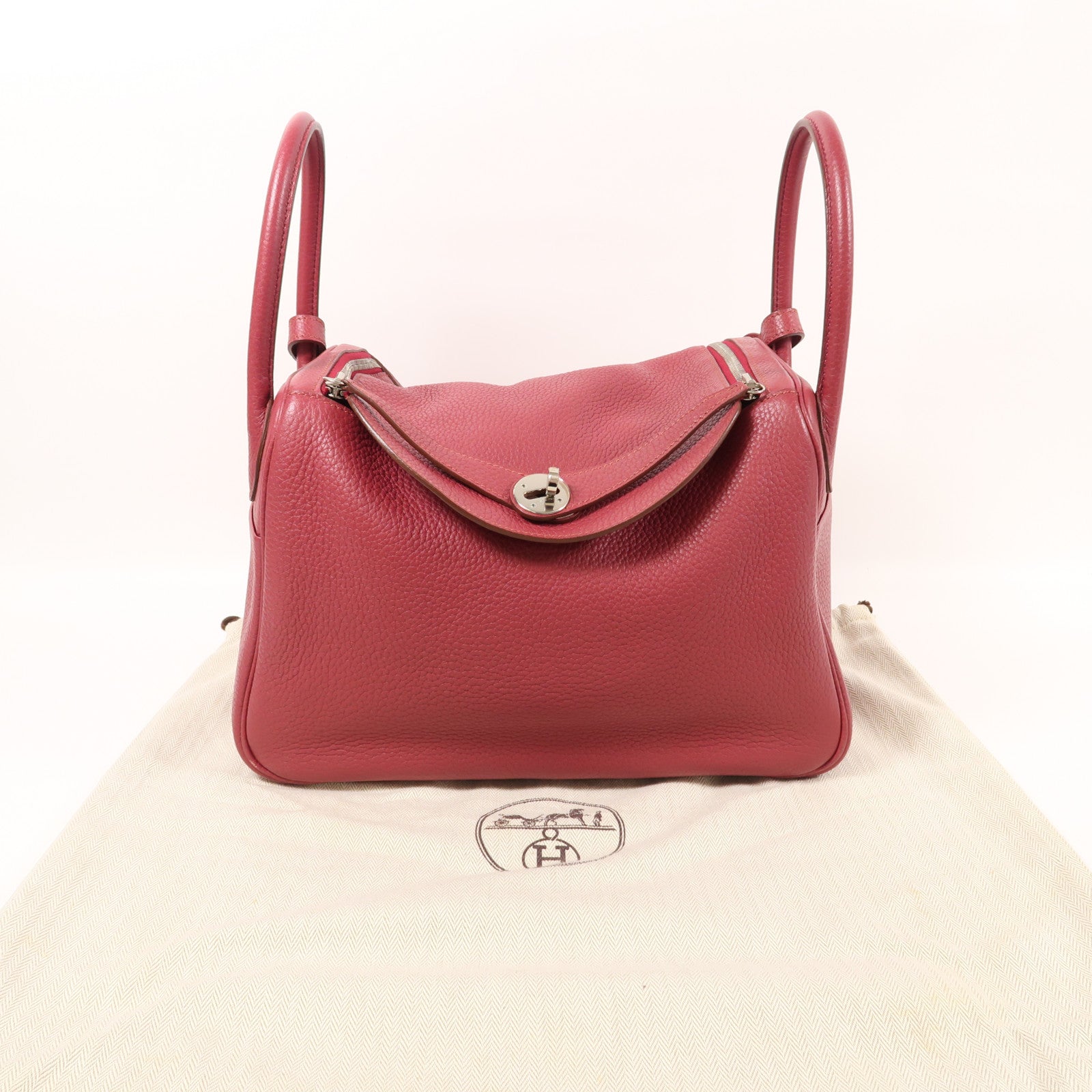 HERMES PHW Lindy 30 2Way Shoulder Hand Bag Clemence Leather Rubis