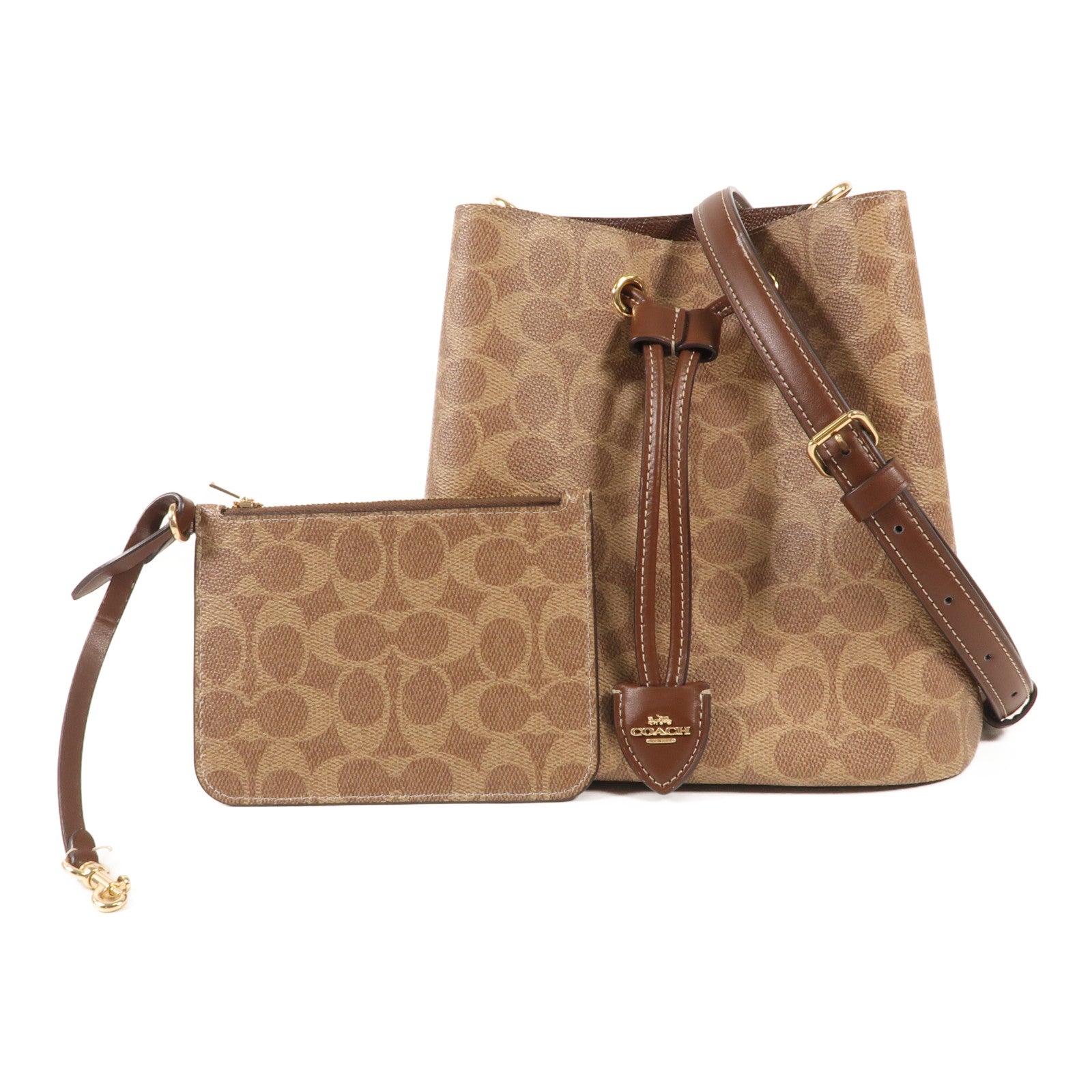 COACH 塗層帆布Bucket Bag金扣肩背袋