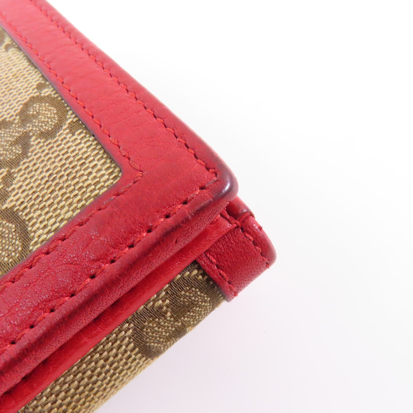 GUCCI 帆布Long Wallet金扣長錢包棕色/紅色