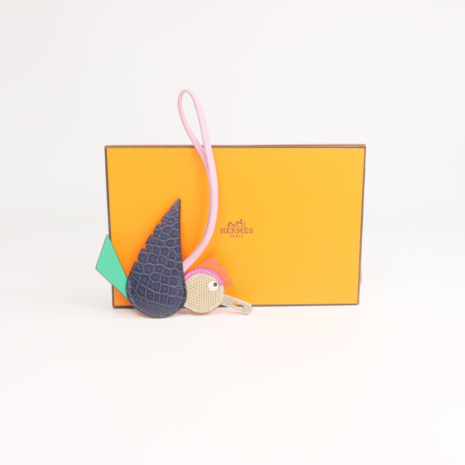 HERMES 【激減優惠】Alligator/Lizard/Epsom/Mysore皮革Birdy Charm銀扣掛飾Bleu Marine/Etoupe