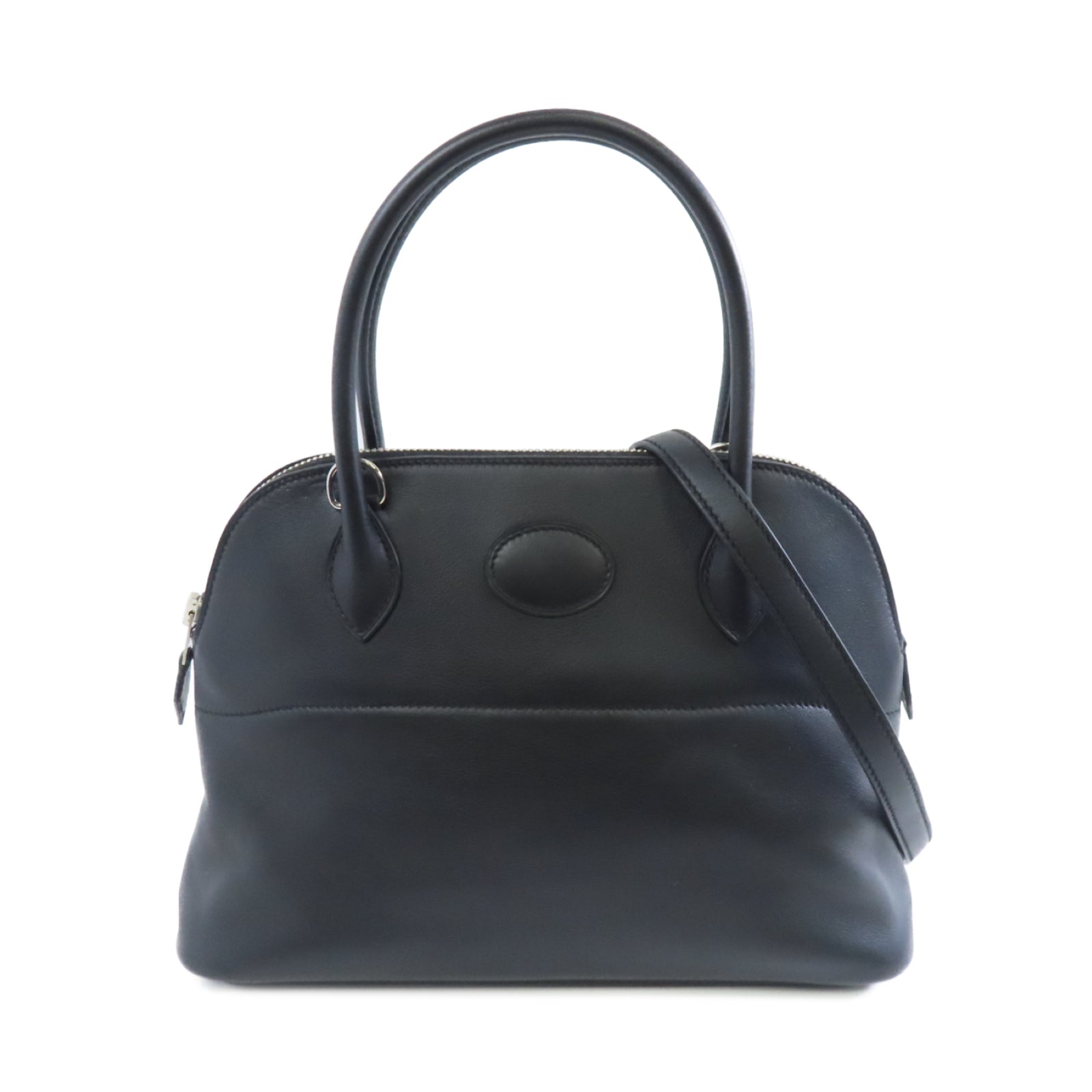 HERMES Swift皮革Bolide 27銀扣手挽肩背兩用袋Noir/黑色