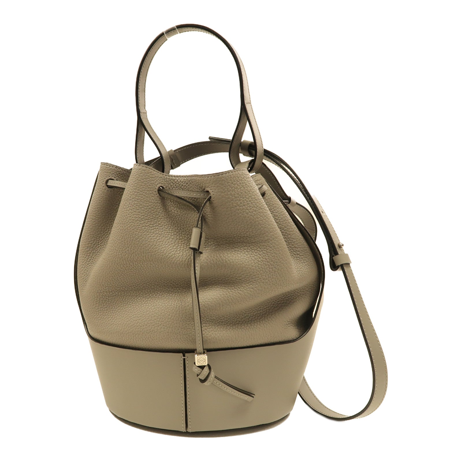 LOEWE 牛皮皮革Balloon Medium Bucket銀扣手挽肩背兩用袋灰色