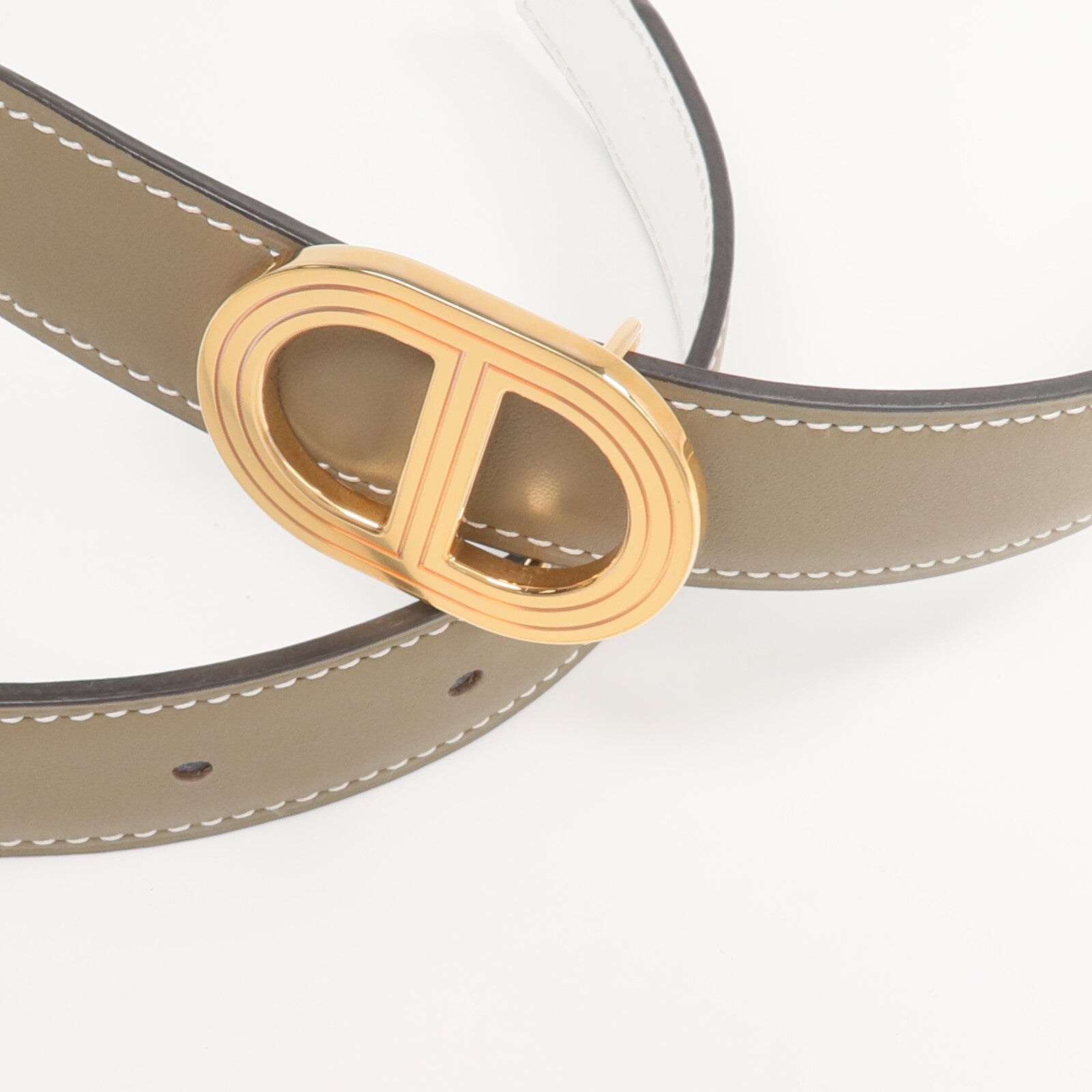 HERMES Swift/Epsom皮革Rivage Belt皮帶Etoupe/Blanc