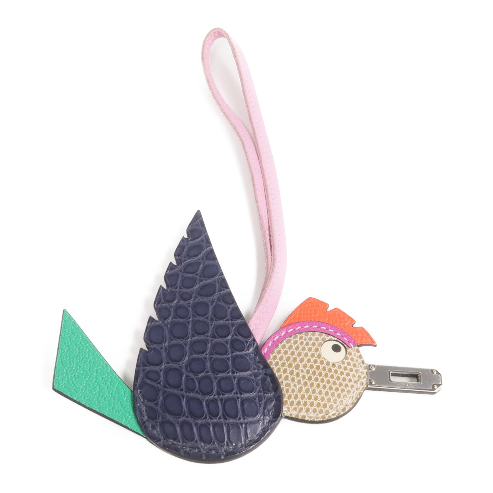 HERMES 【Hermes Fair】Alligator/Lizard/Epsom/Mysore皮革Birdy Charm銀扣掛飾Bleu Marine/Etoupe