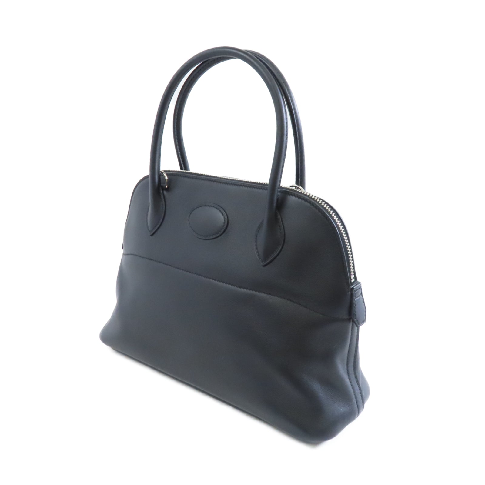 HERMES Swift皮革Bolide 27銀扣手挽肩背兩用袋Noir/黑色