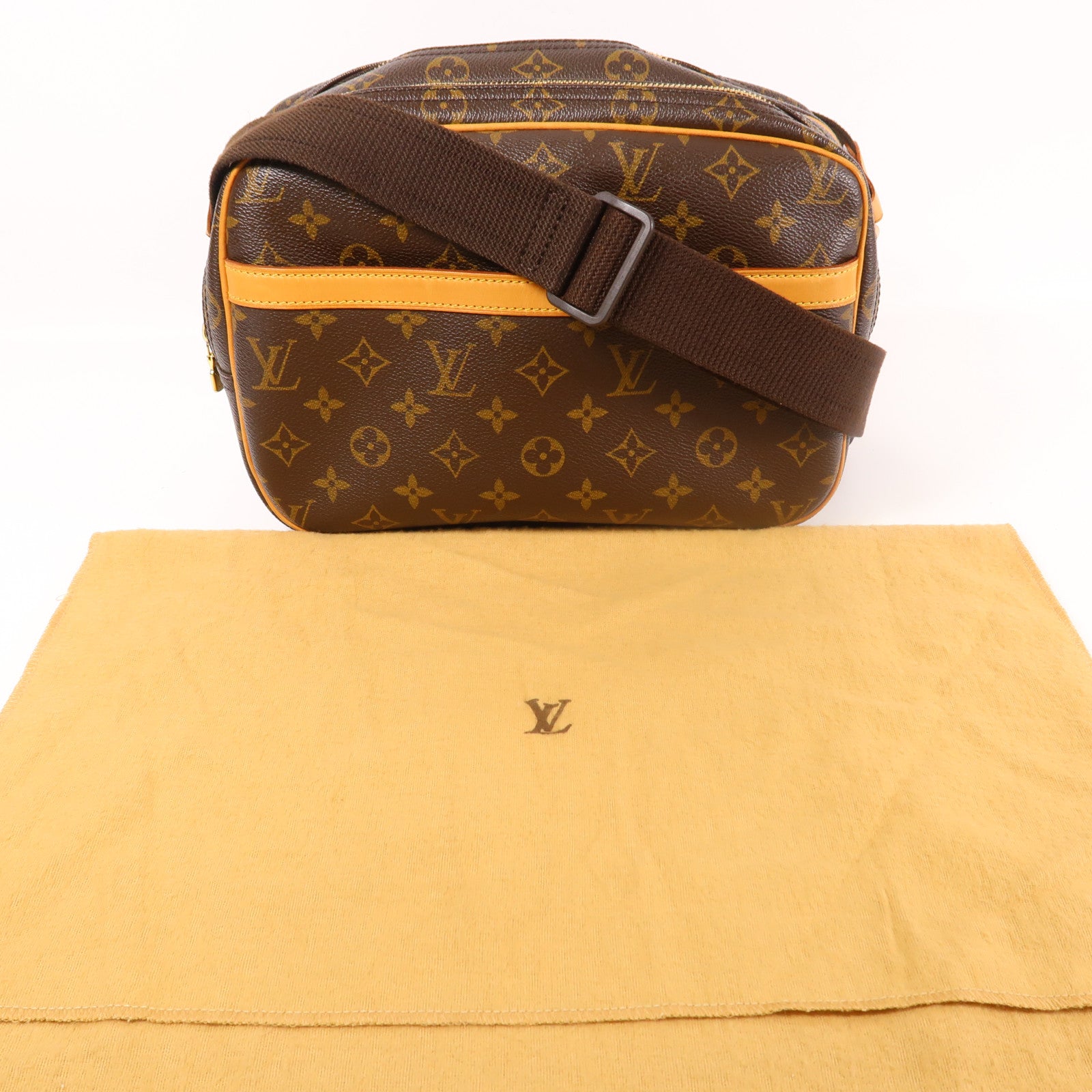 LOUIS VUITTON Monogram Reporter PM金扣肩背袋棕色