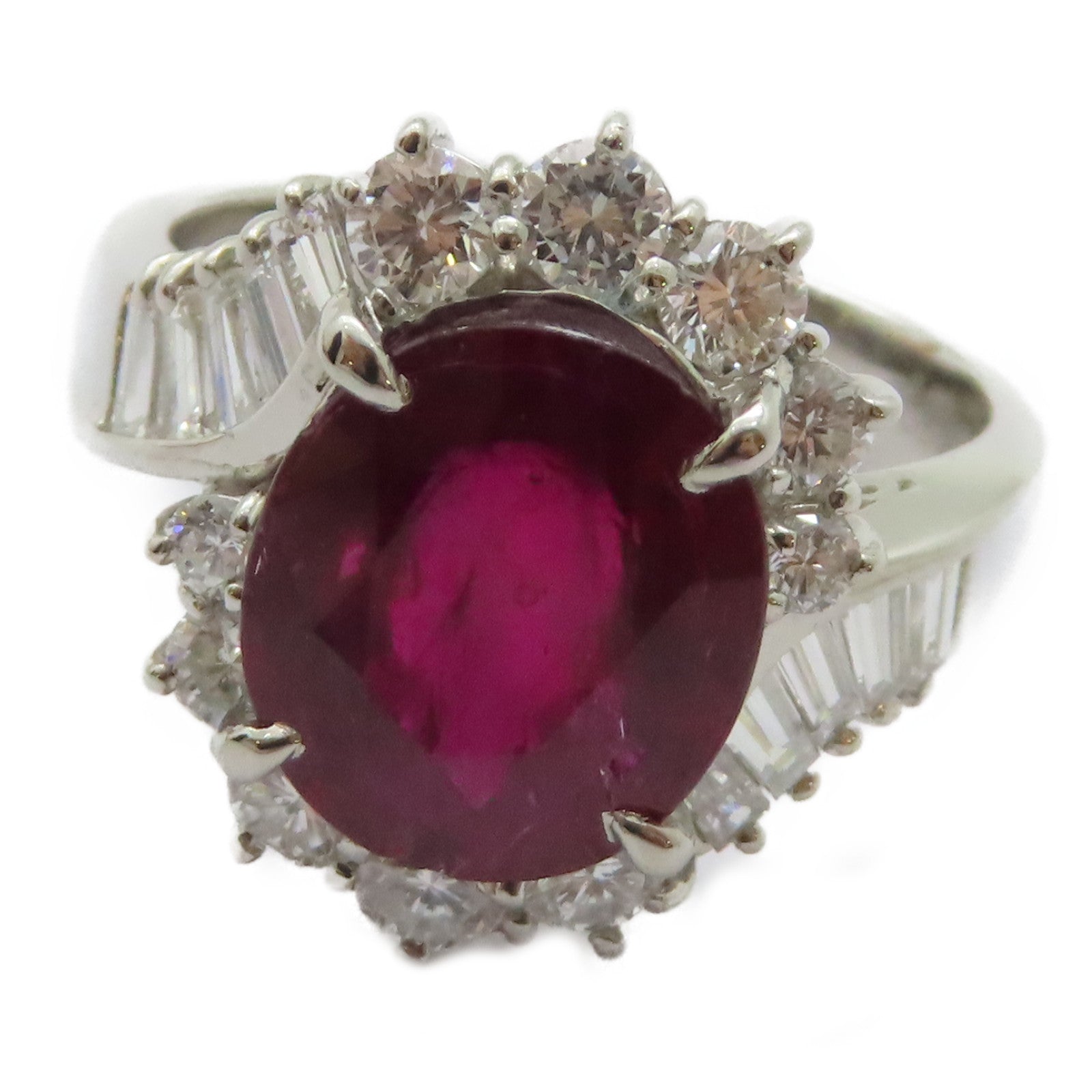 JEWELRY PT900鉑金Ruby Diamond Ring 2.73ct紅寶石/1.06ct鑽石戒指US#5.25