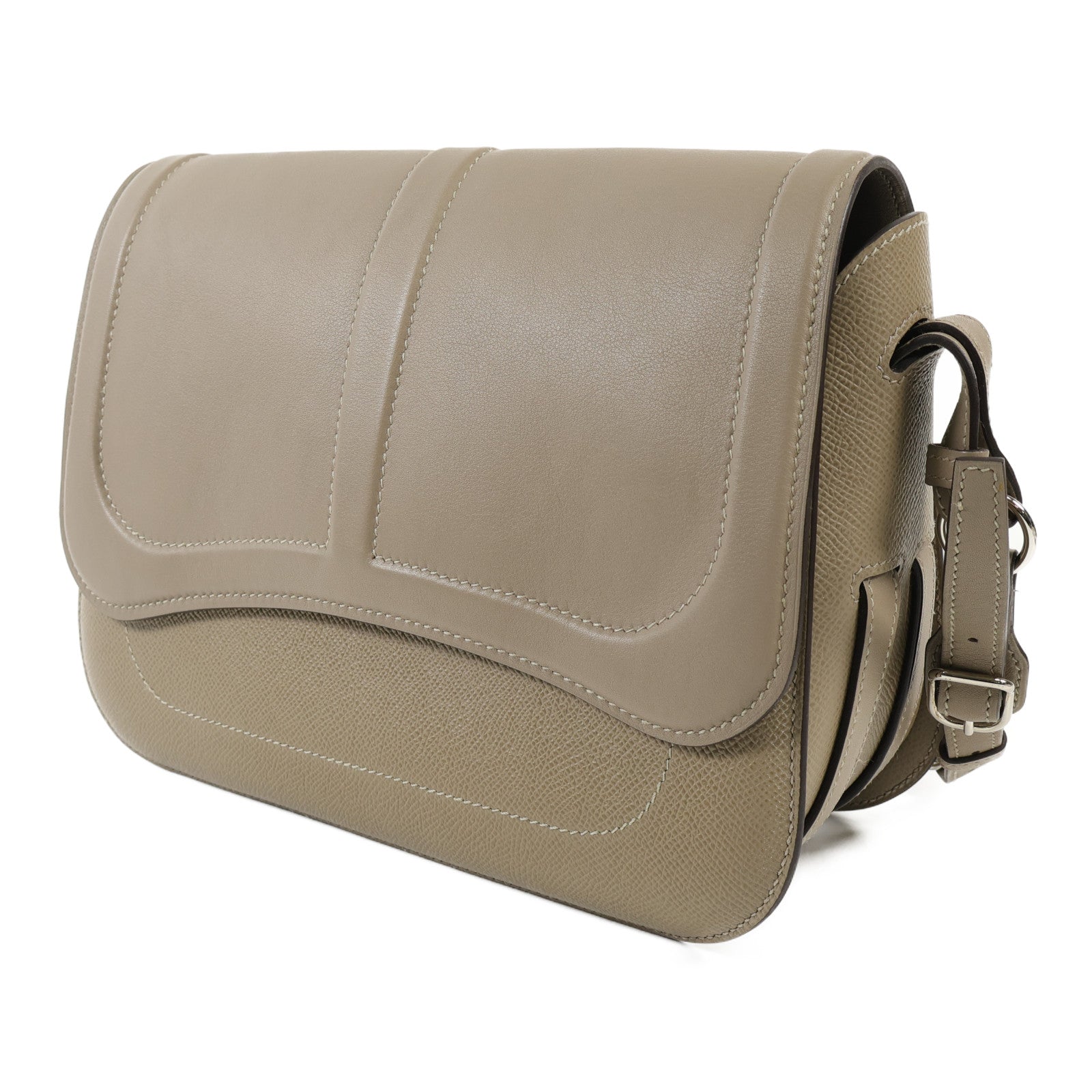HERMES Epsom/Swift皮革Harnais銀扣肩背袋Etoupe