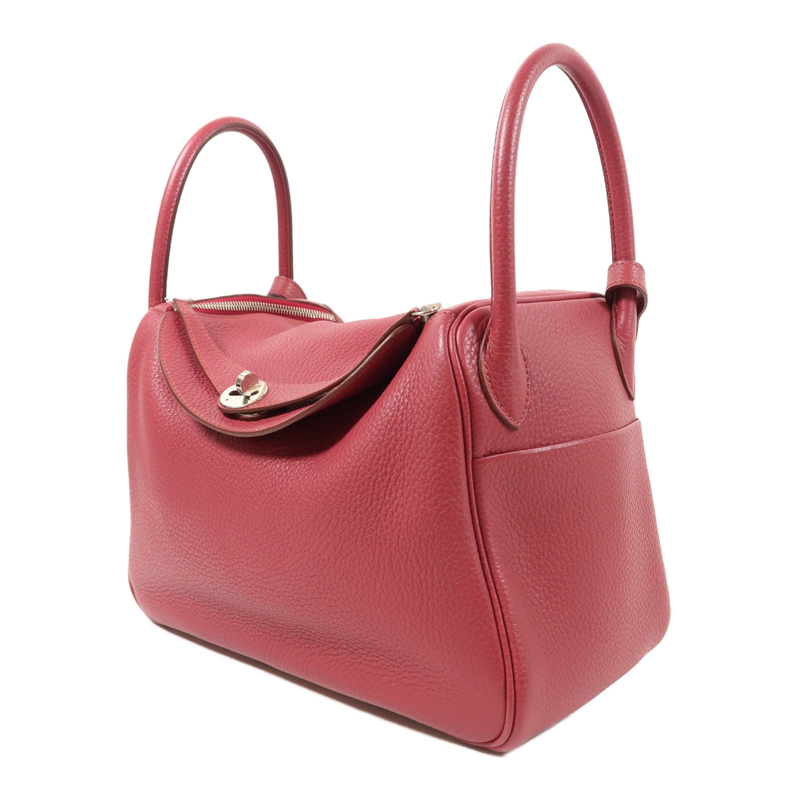 HERMES PHW Lindy 30 2Way Shoulder Hand Bag Clemence Leather Rubis