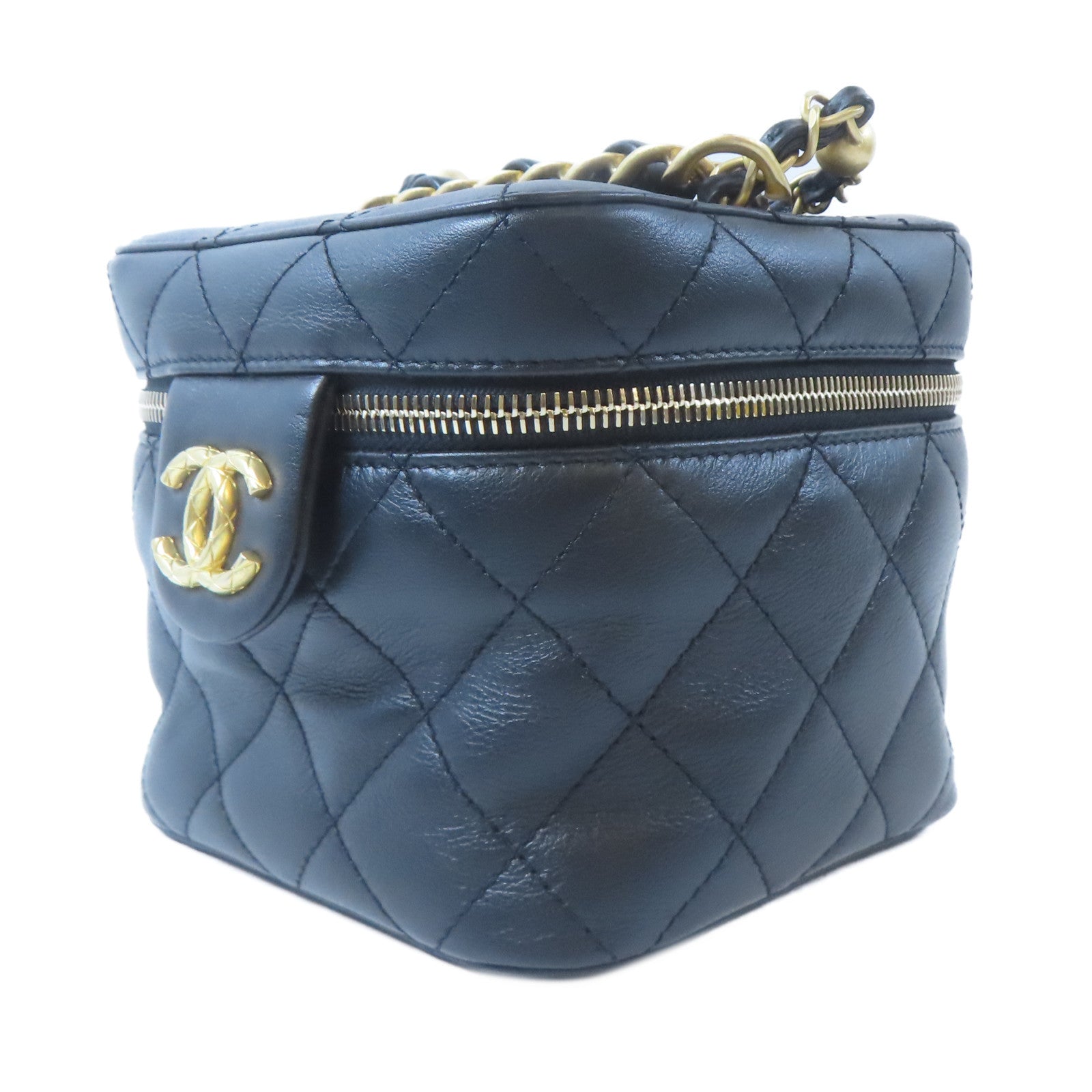 CHANEL 【激減優惠】菱格牛皮皮革Vanity Case金扣手挽肩背兩用袋黑色