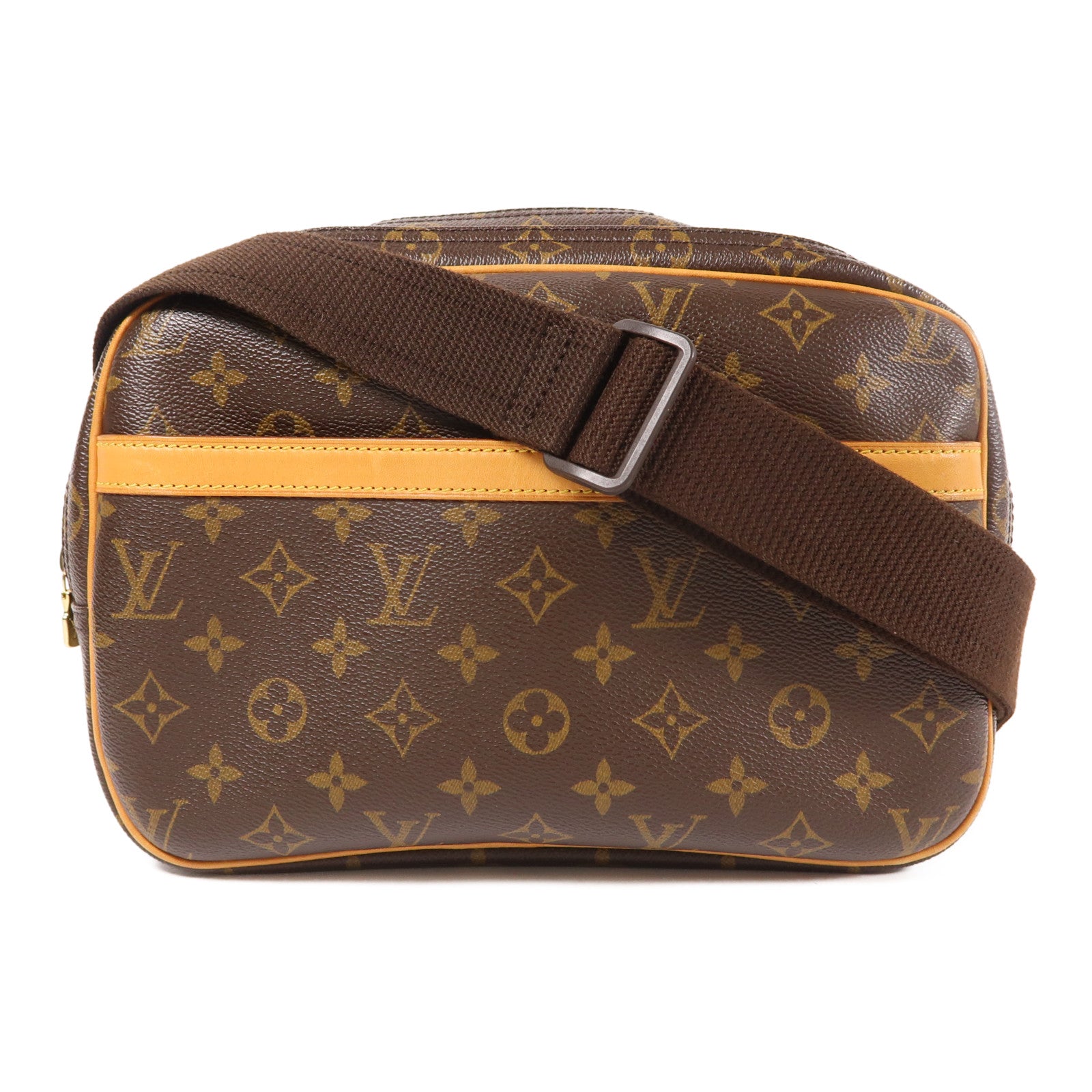LOUIS VUITTON Monogram Reporter PM金扣肩背袋棕色