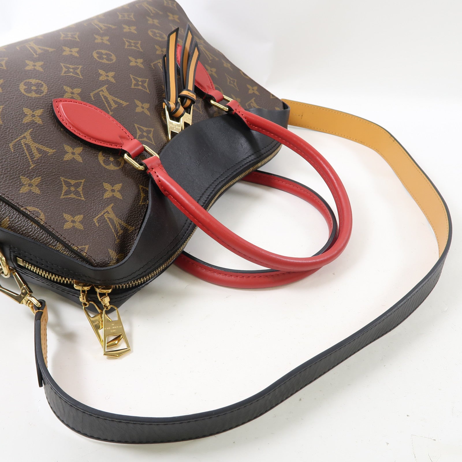 LOUIS VUITTON Monogram Tuileries金扣手挽肩背兩用袋啡色/紅色