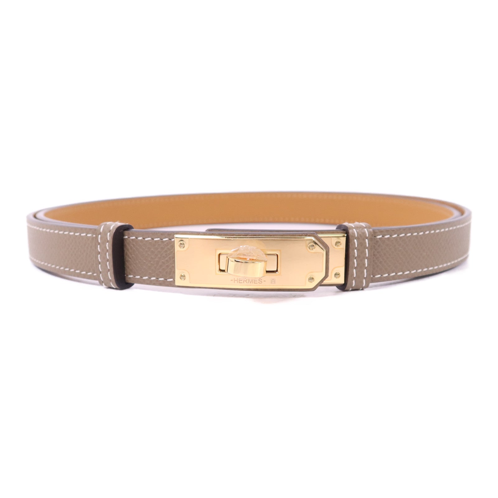 HERMES Epsom皮革Kelly 18 Belt金扣皮帶Etoupe