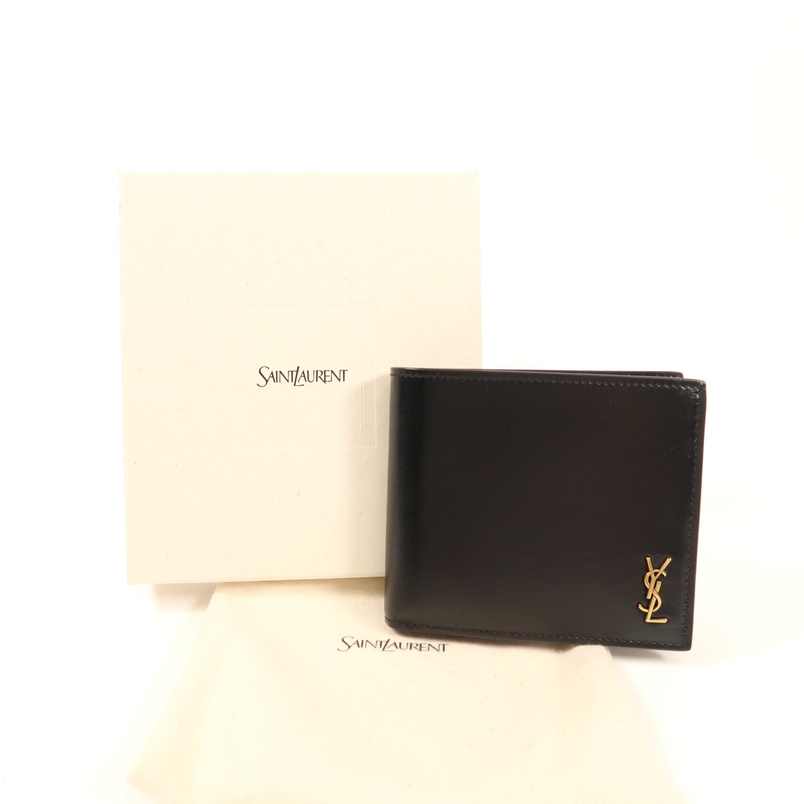 SAINT LAURENT 牛皮皮革Tiny Monogram East West Half Wallet金扣錢包