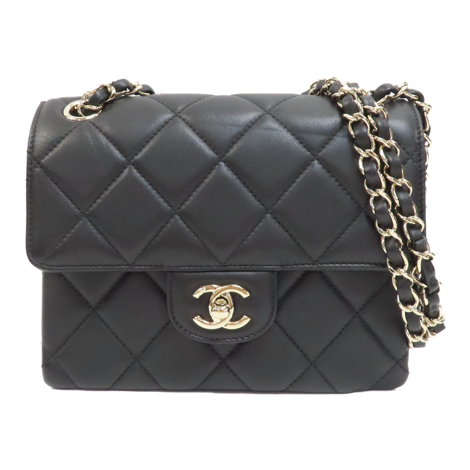 CHANEL 菱格Caviar皮革Chain Shoulder Bag銀扣鏈帶肩背袋黑色