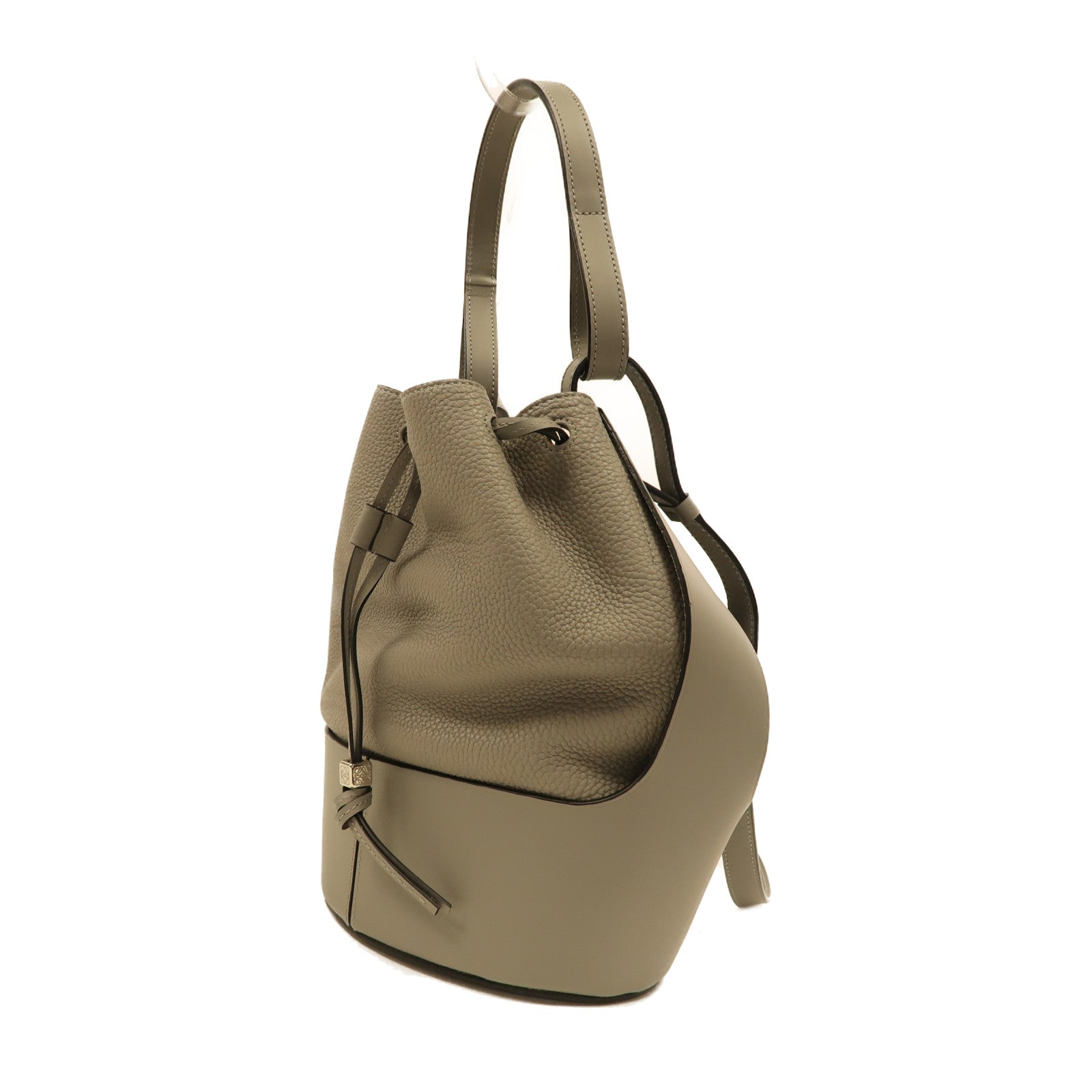 LOEWE 牛皮皮革Balloon Medium Bucket銀扣手挽肩背兩用袋灰色