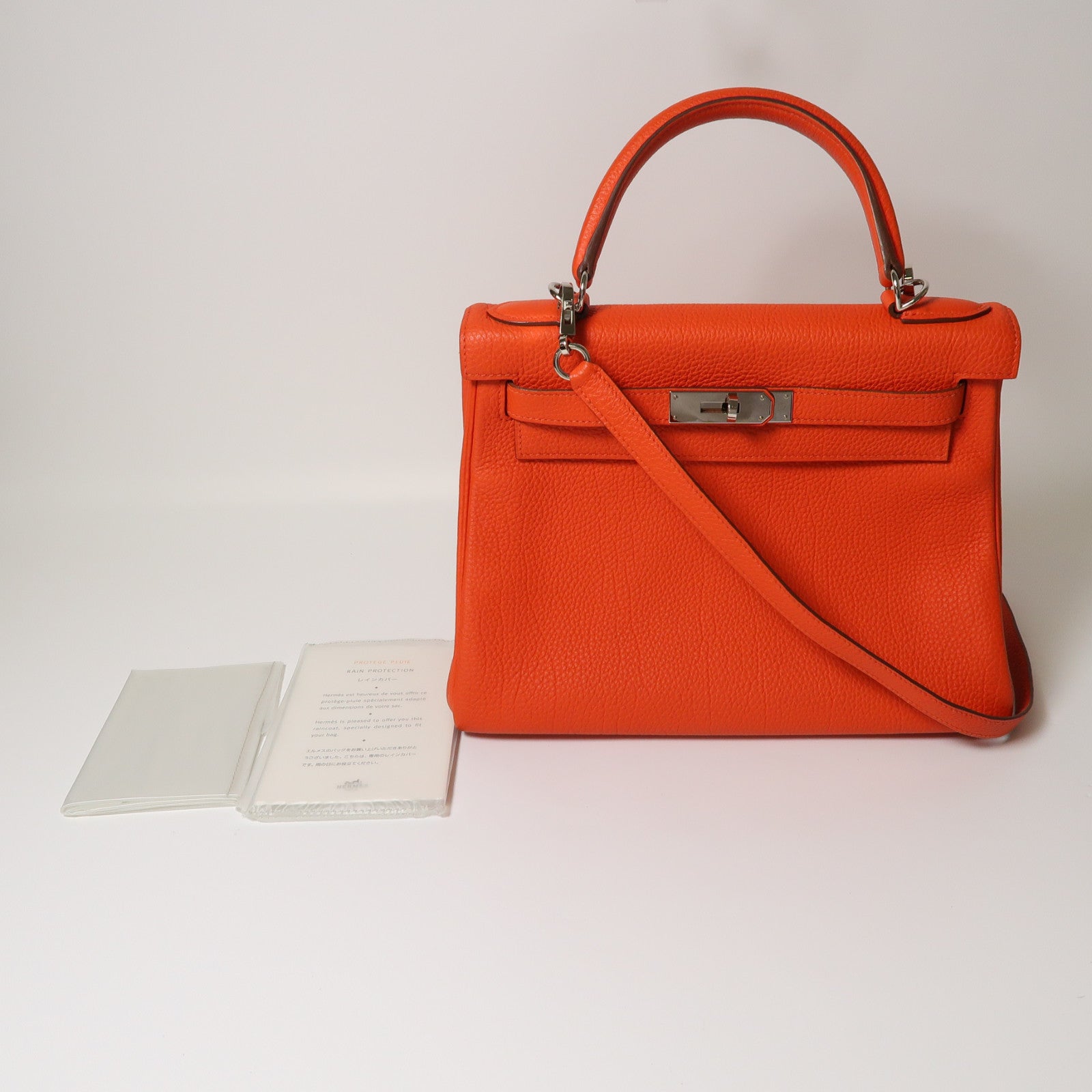 HERMES Togo皮革Kelly 28銀扣手挽肩背兩用袋Rouge Tomate紅色