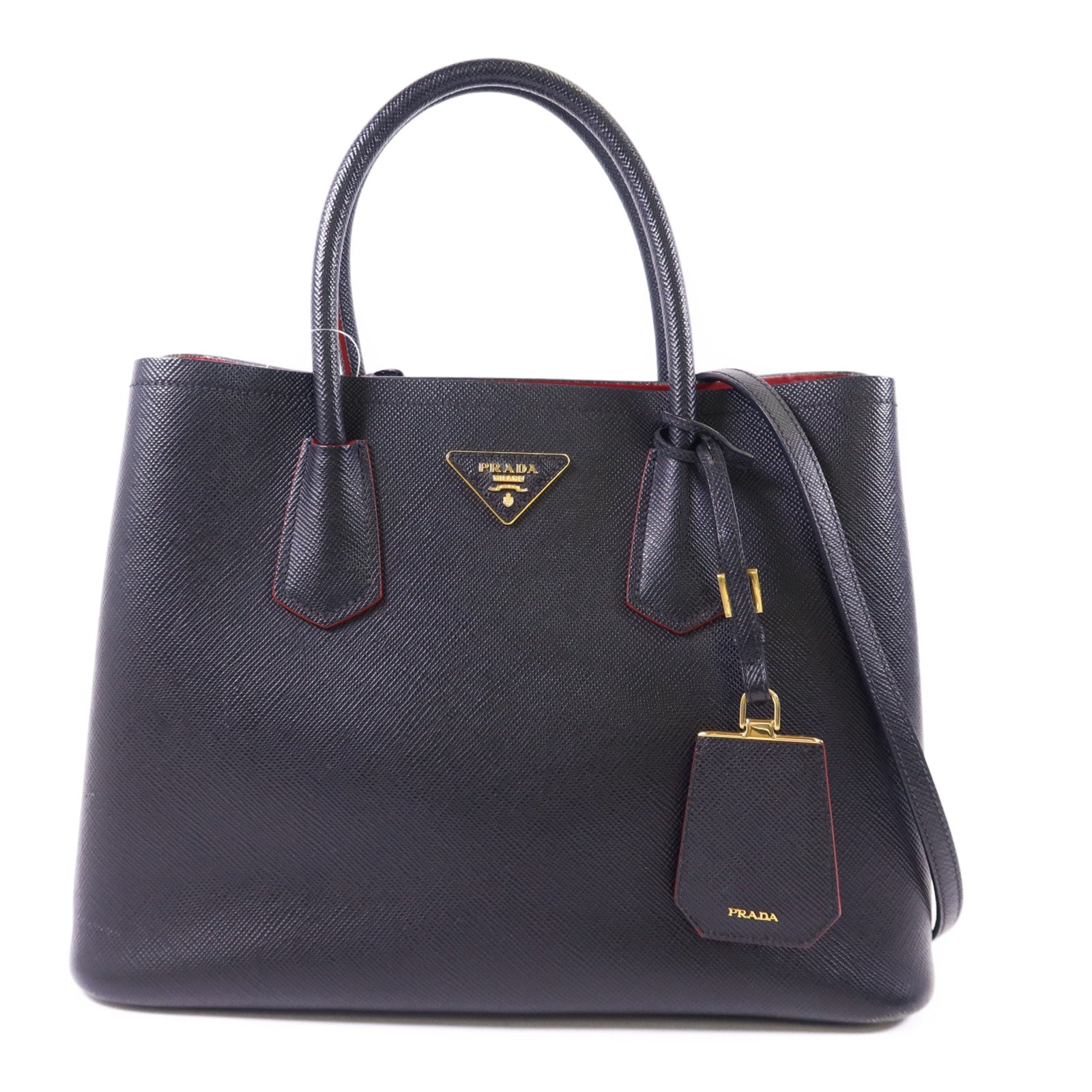 PRADA 牛皮皮革Double Saffiano金扣手挽肩背兩用袋