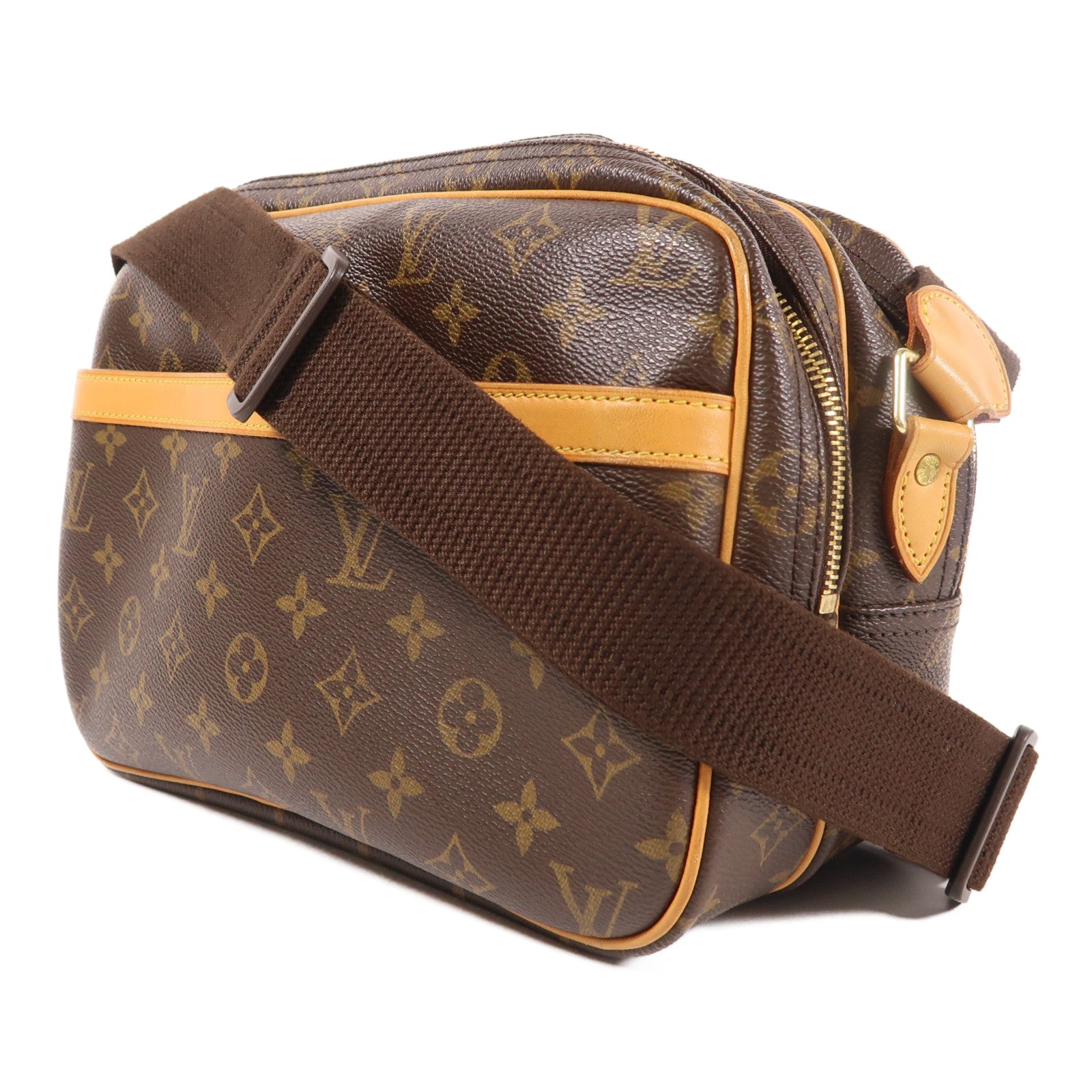 LOUIS VUITTON Monogram Reporter PM金扣肩背袋棕色