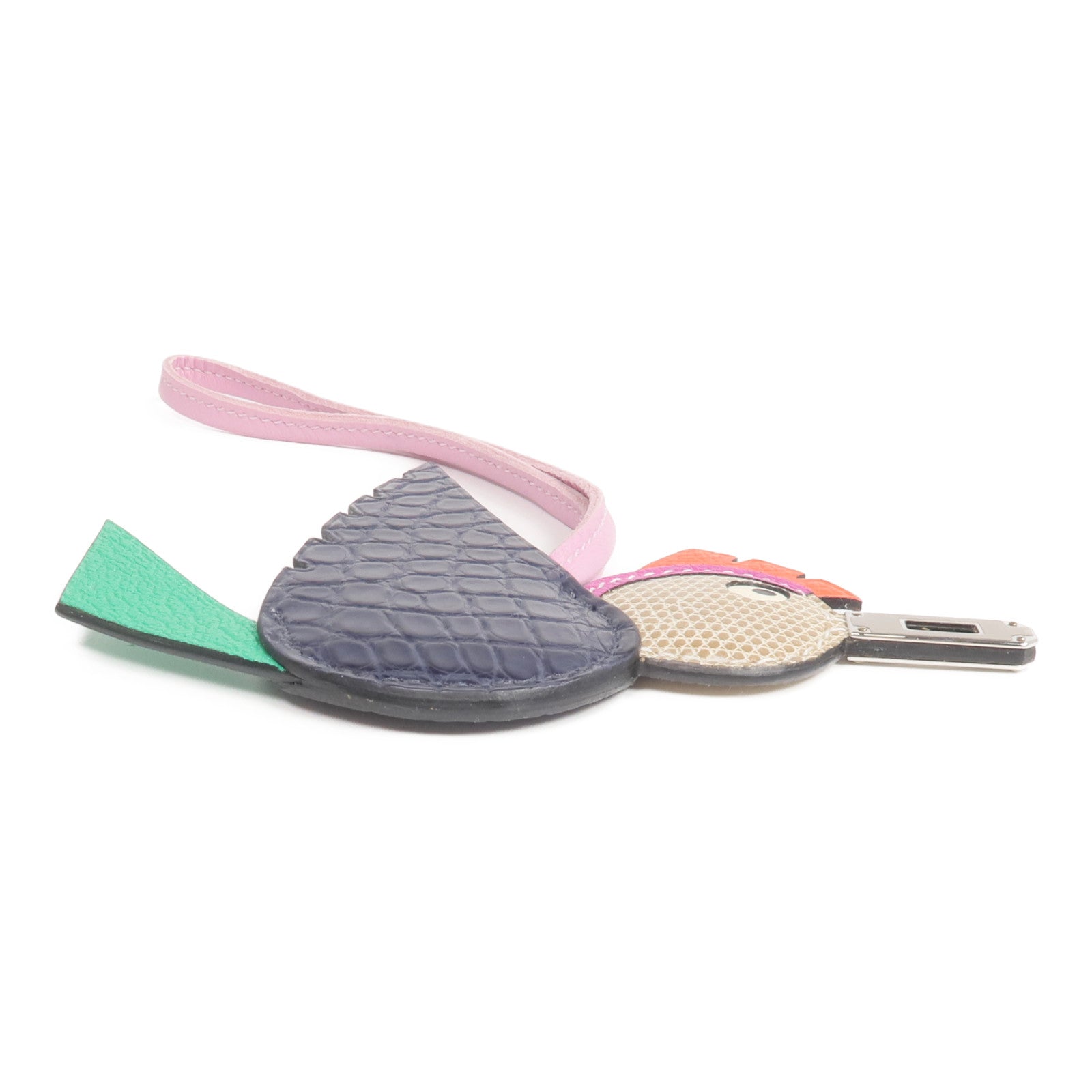 HERMES 【激減優惠】Alligator/Lizard/Epsom/Mysore皮革Birdy Charm銀扣掛飾Bleu Marine/Etoupe