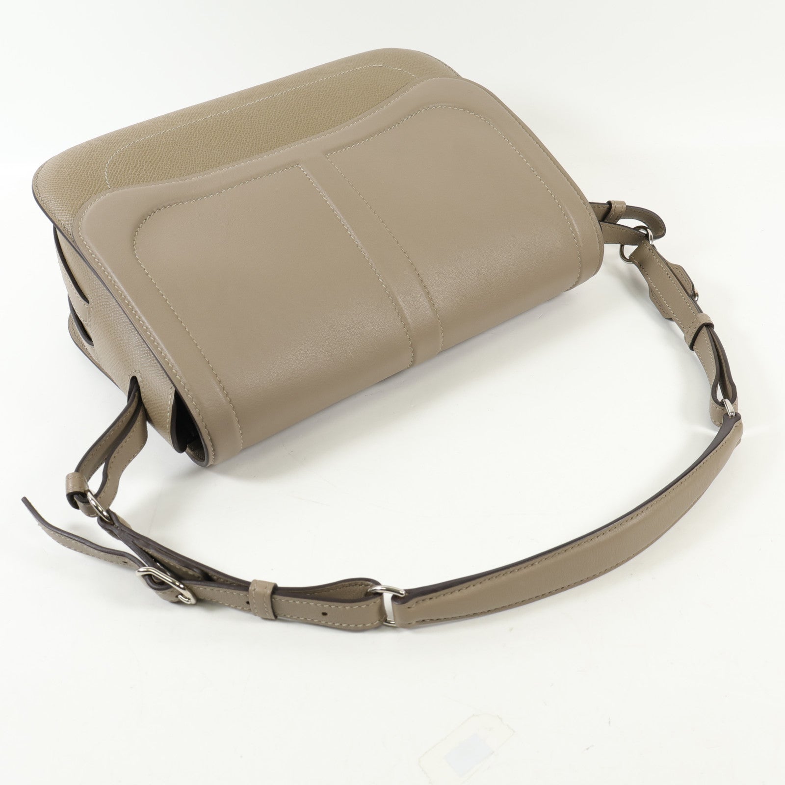 HERMES Epsom/Swift皮革Harnais銀扣肩背袋Etoupe
