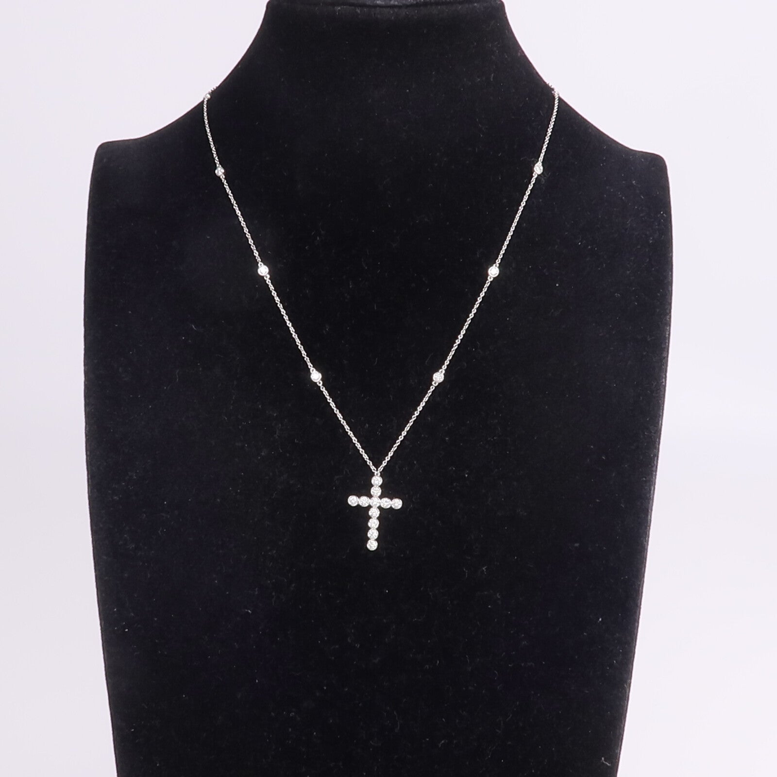 TIFFANY＆CO 【激減優惠】PT950鉑金Bezel Cross Diamond Necklace鑽石項鍊