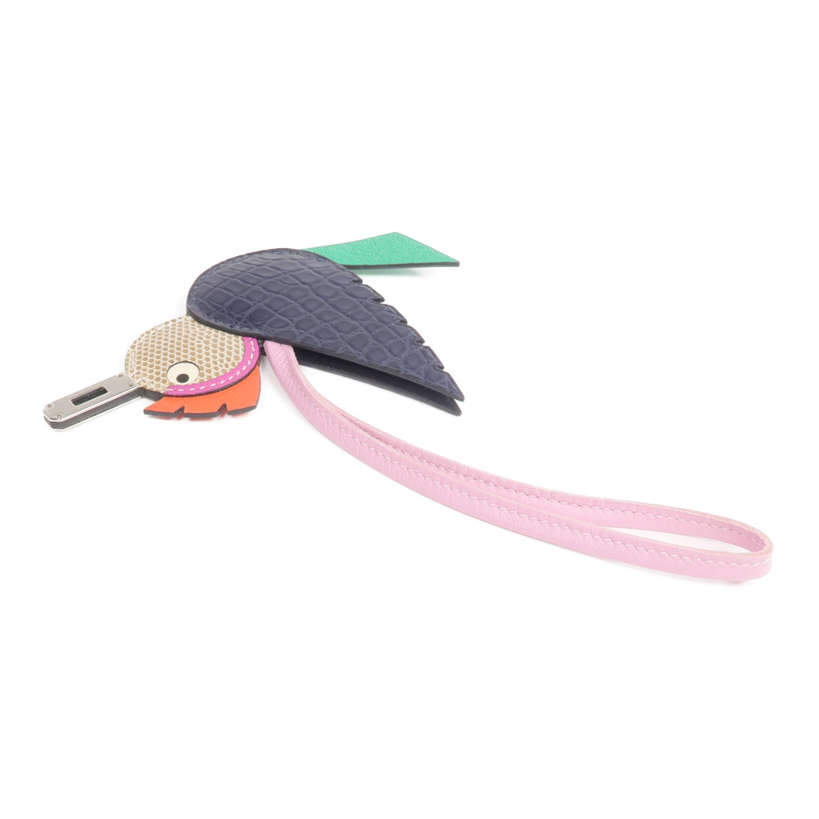 HERMES 【激減優惠】Alligator/Lizard/Epsom/Mysore皮革Birdy Charm銀扣掛飾Bleu Marine/Etoupe