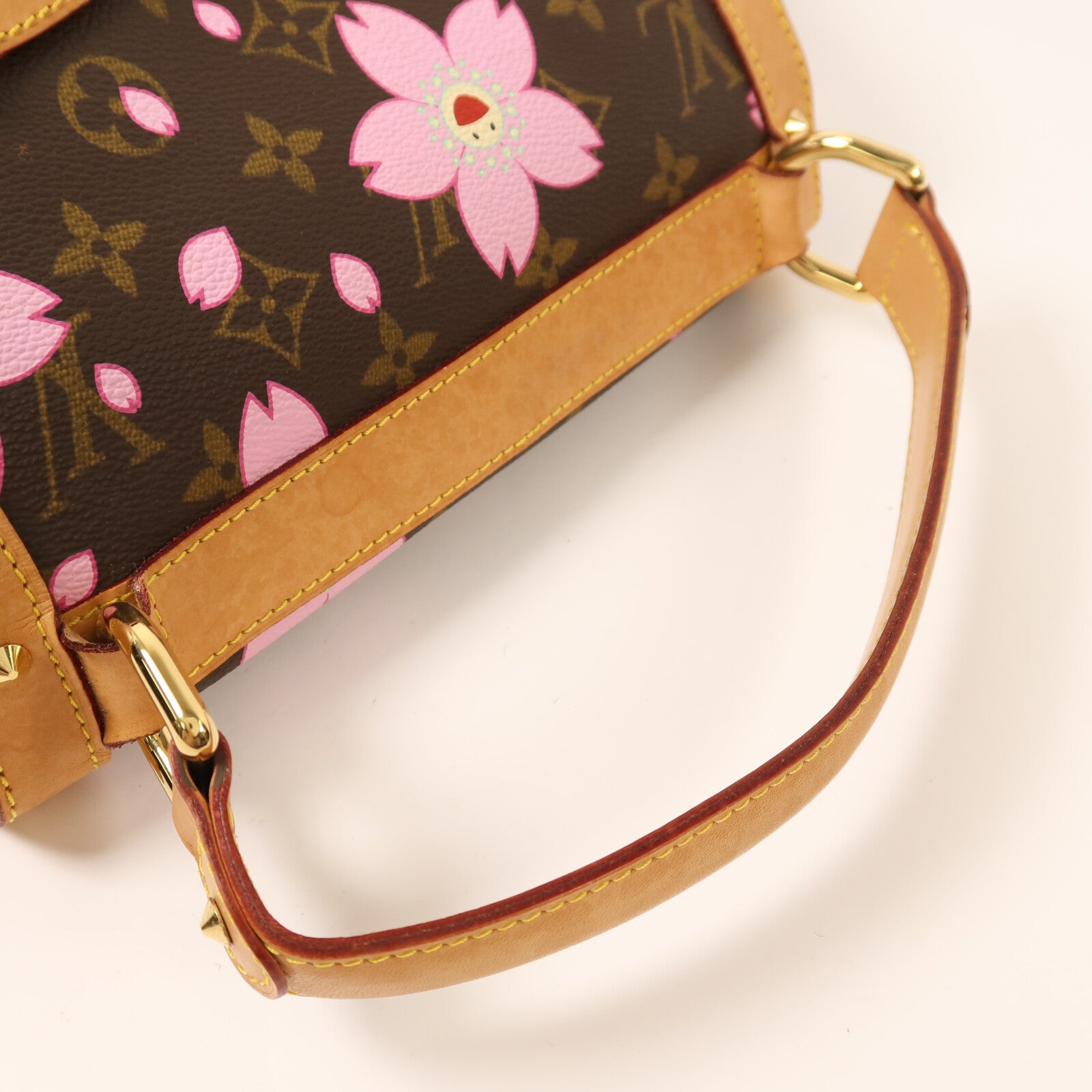 LOUIS VUITTON Monogram LV x TM Cherry Blossom Sac Retro PM金扣手挽袋