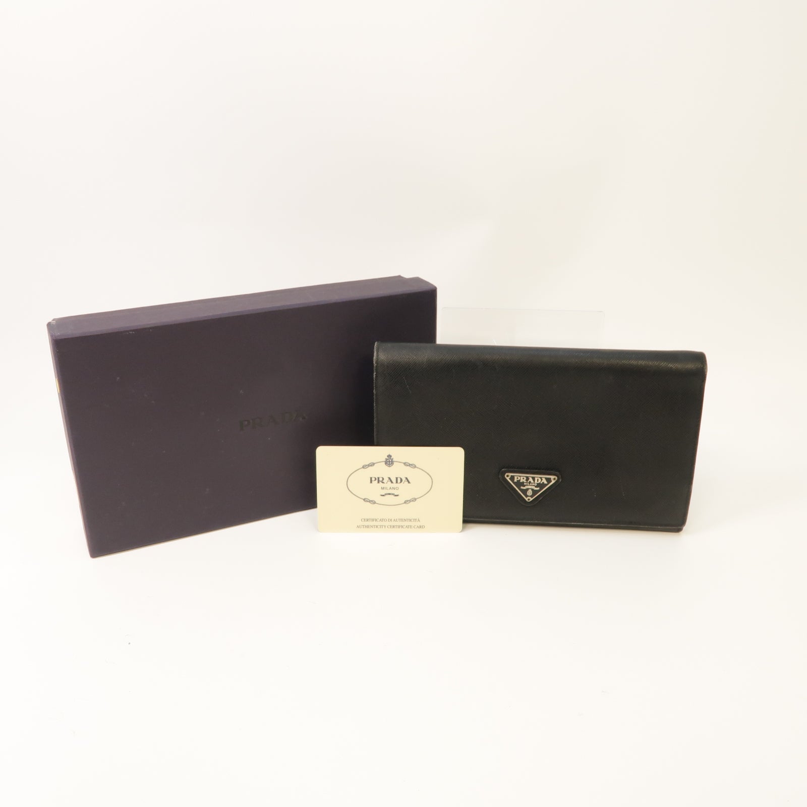PRADA 【激減優惠】Saffiano皮革Long Wallet銀扣長錢包黒色