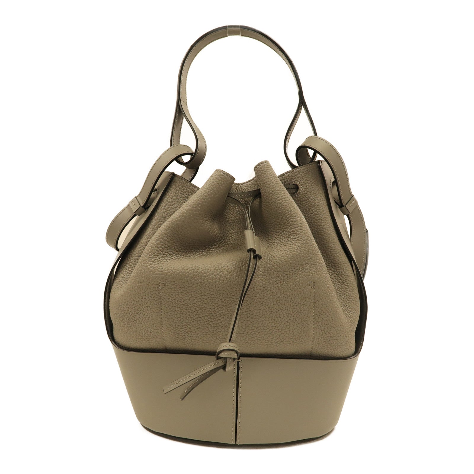 LOEWE 牛皮皮革Balloon Medium Bucket銀扣手挽肩背兩用袋灰色