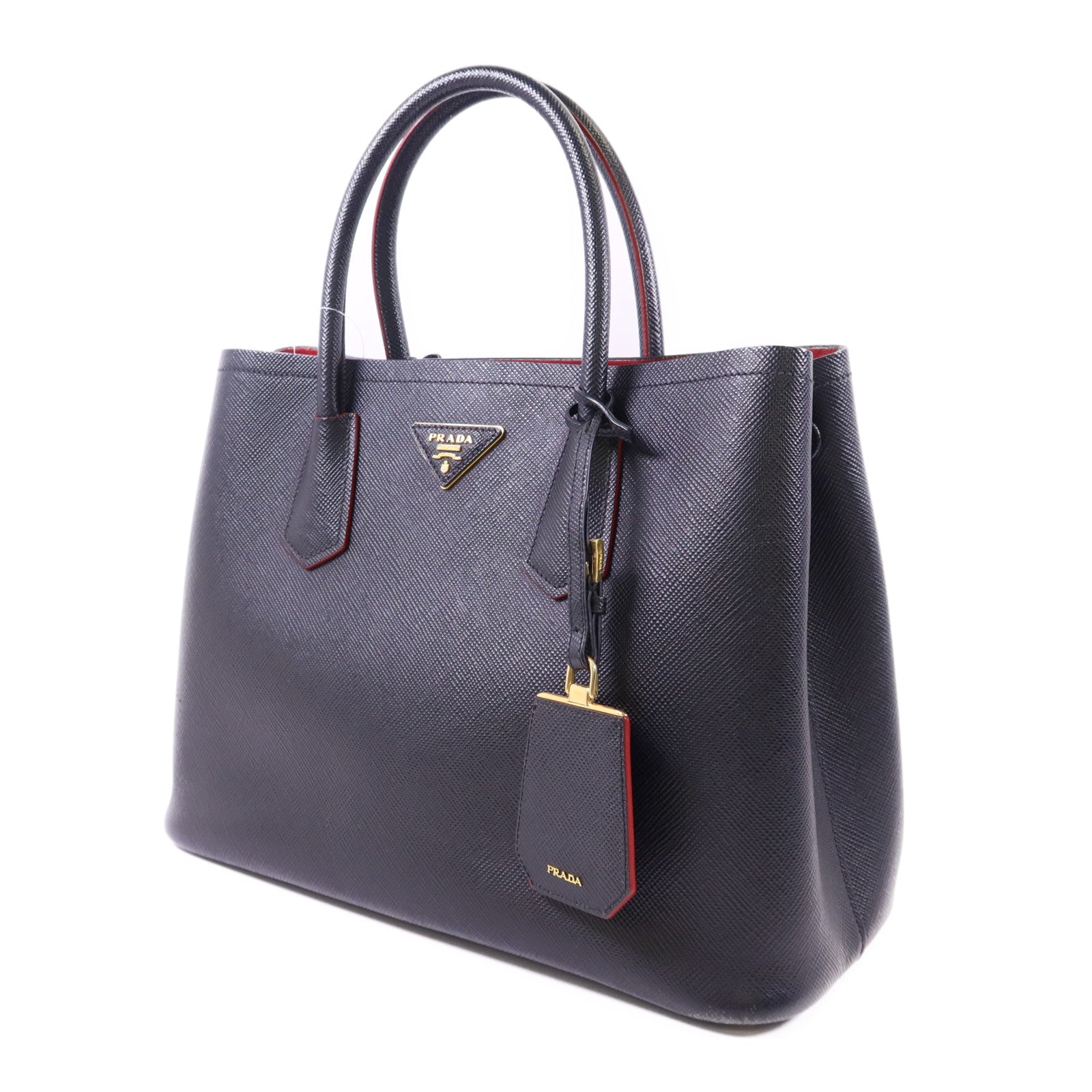 PRADA 牛皮皮革Double Saffiano金扣手挽肩背兩用袋