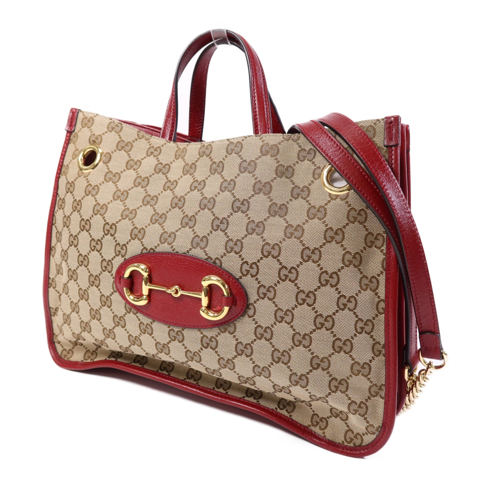 GUCCI 帆布2 Way Shoulder Bag金扣鏈帶手挽肩背兩用袋