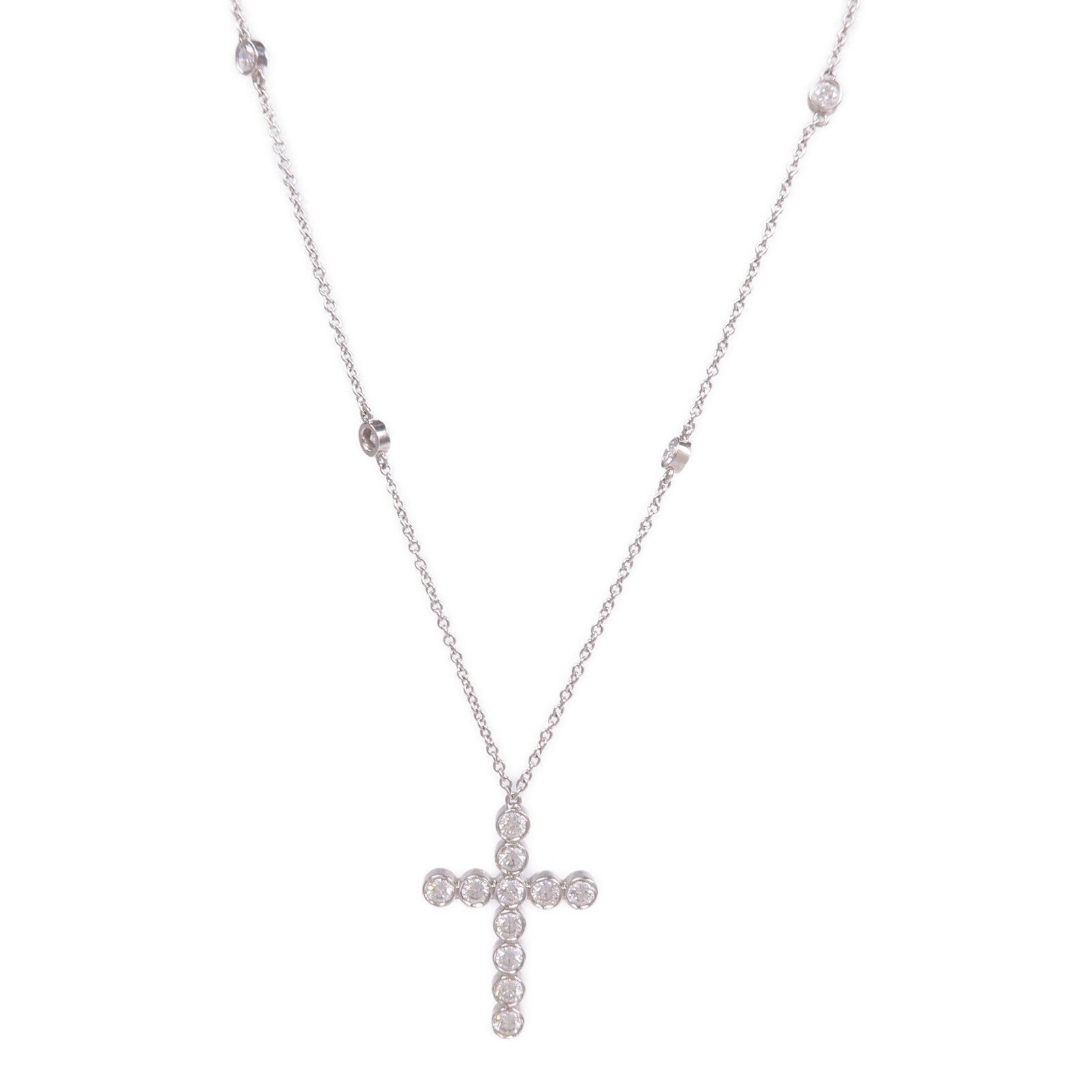 TIFFANY＆CO 【激減優惠】PT950鉑金Bezel Cross Diamond Necklace鑽石項鍊