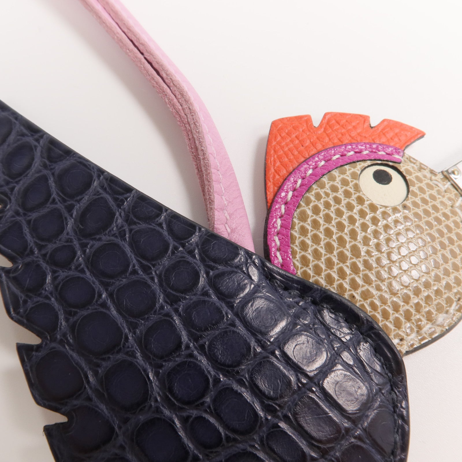 HERMES 【激減優惠】Alligator/Lizard/Epsom/Mysore皮革Birdy Charm銀扣掛飾Bleu Marine/Etoupe