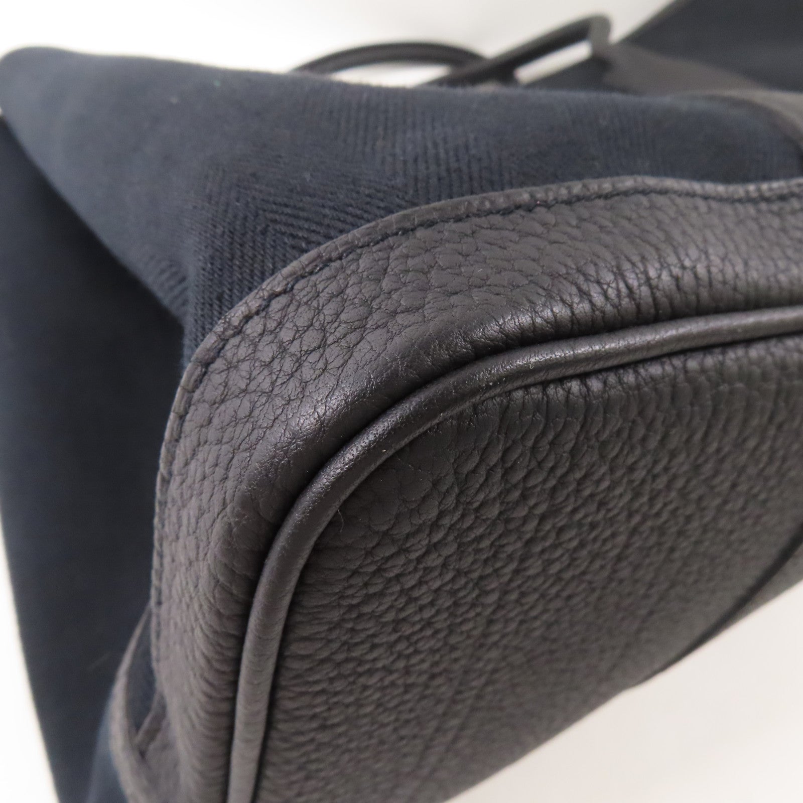 HERMES 帆布/皮革Garden Party PM銀扣手挽袋89 Noir/經典黑