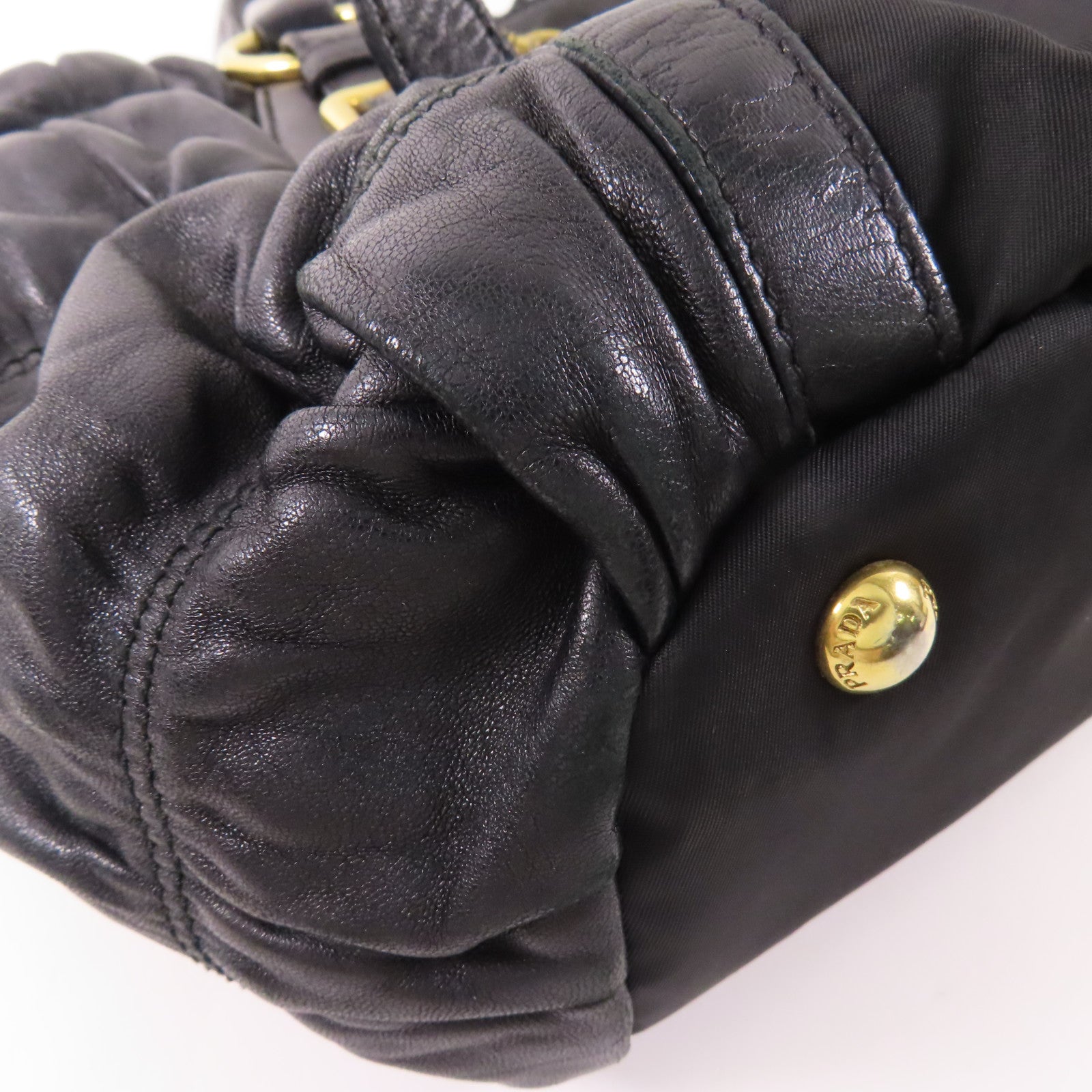 PRADA GHW 2 Way Shoulder Bag BN1791 Nylon/Lambskin Leather Black