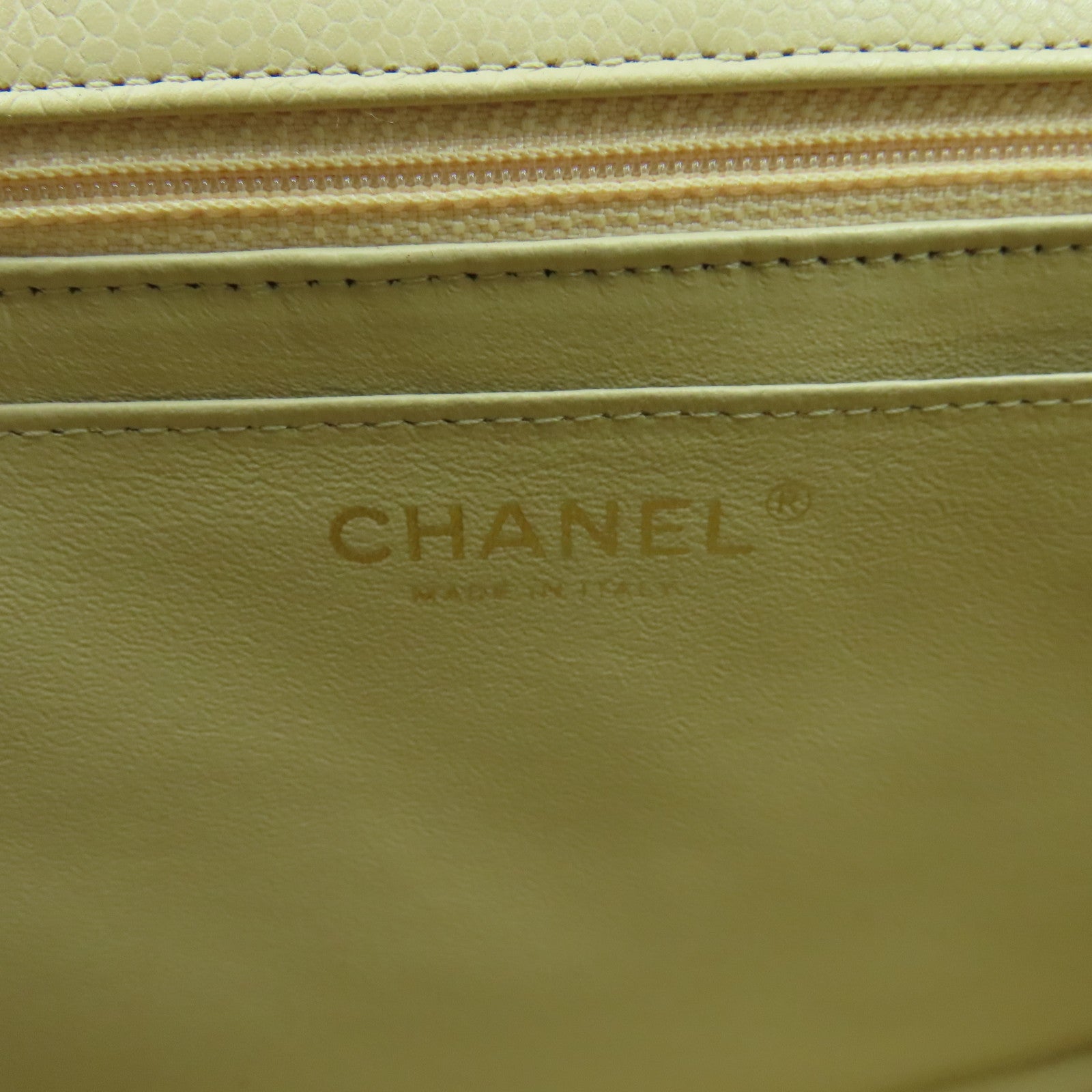 CHANEL 【清倉大減價】菱格Caviar皮革Jumbo金扣鏈帶肩背袋米色