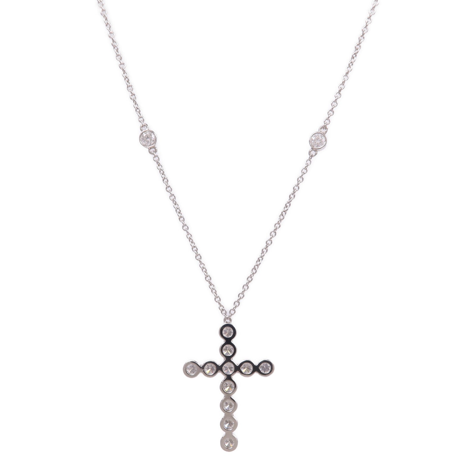 TIFFANY＆CO 【激減優惠】PT950鉑金Bezel Cross Diamond Necklace鑽石項鍊