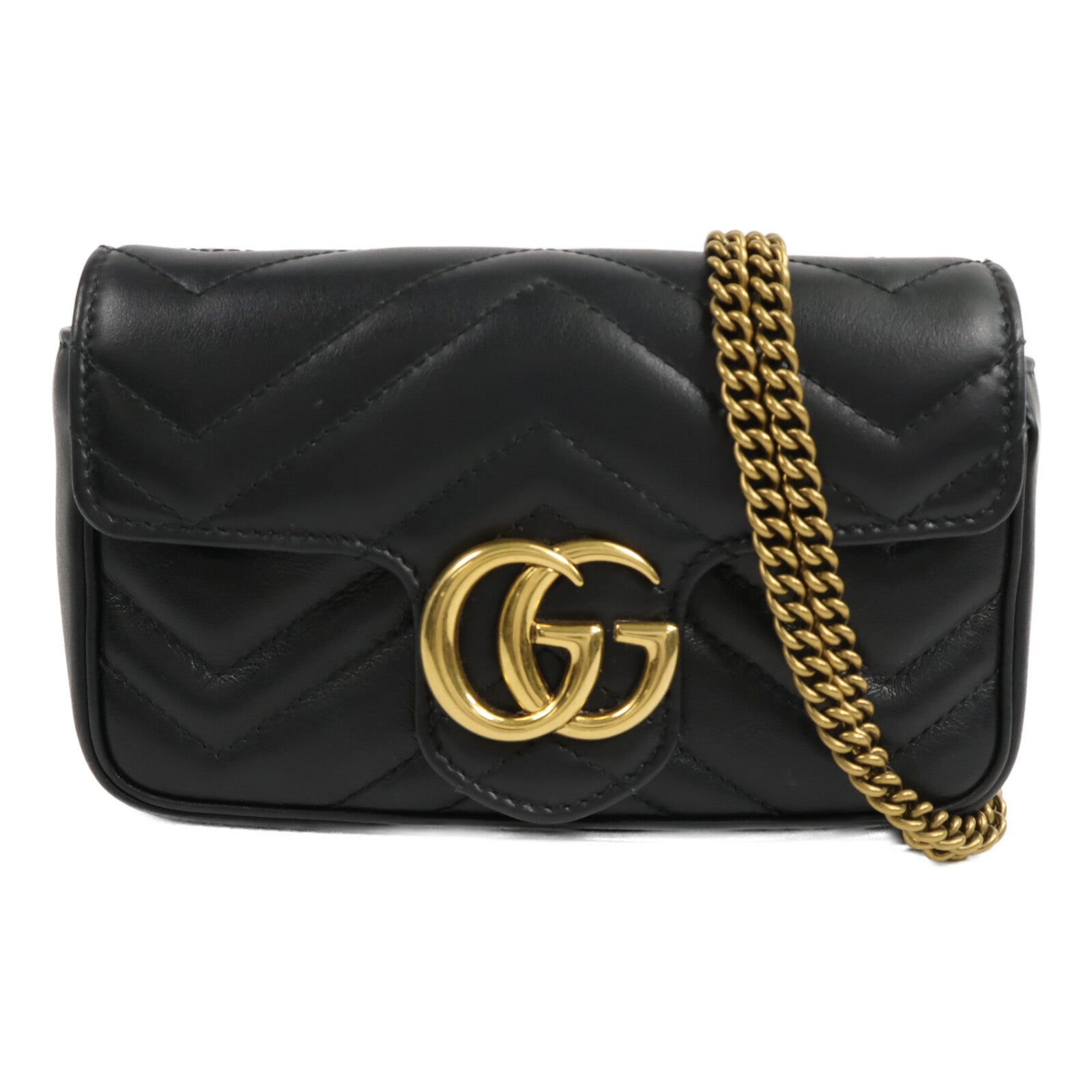GUCCI 牛皮皮革Mini GG Marmont Shouler Bag鏈帶肩背袋