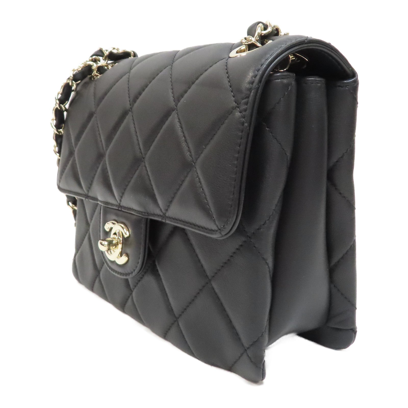 CHANEL 菱格Caviar皮革Chain Shoulder Bag銀扣鏈帶肩背袋黑色