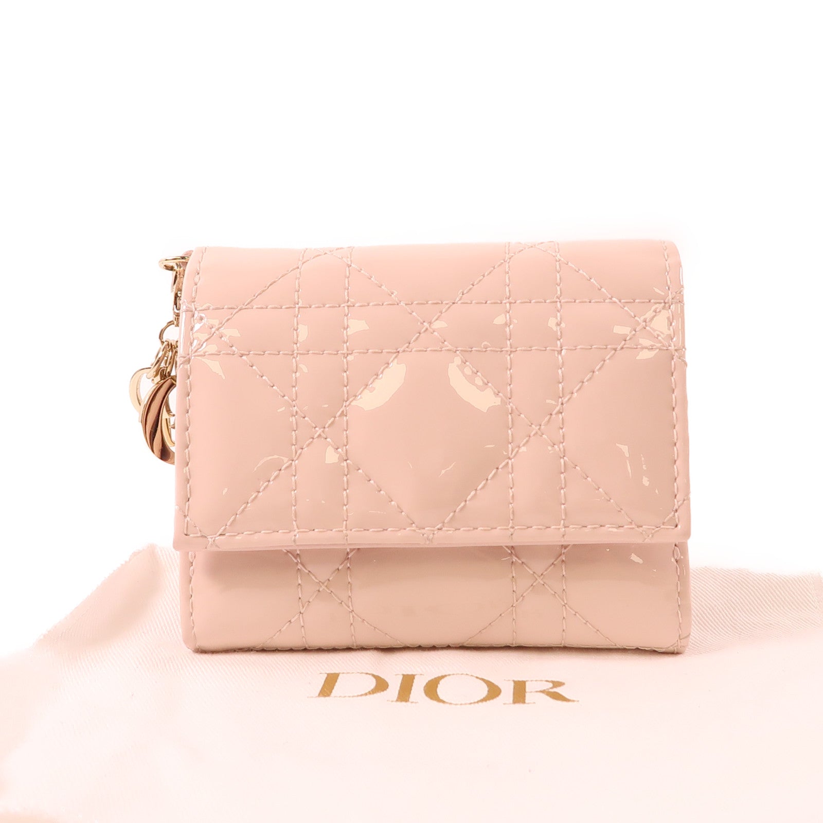 Dior 漆皮皮革Lady Dior Lotus Wallet金扣錢包