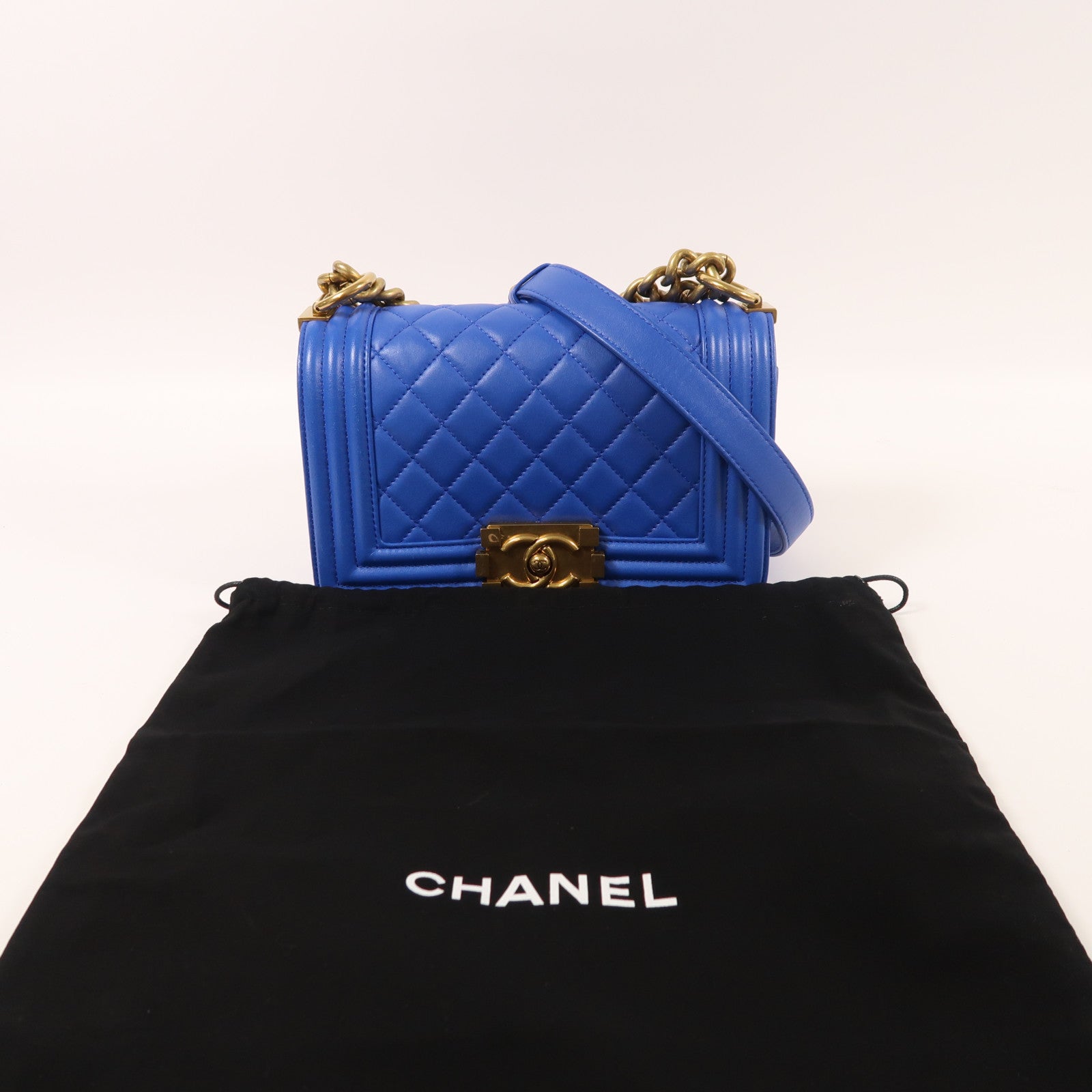 CHANEL 羊皮皮革Boy 20金扣鏈帶肩背袋