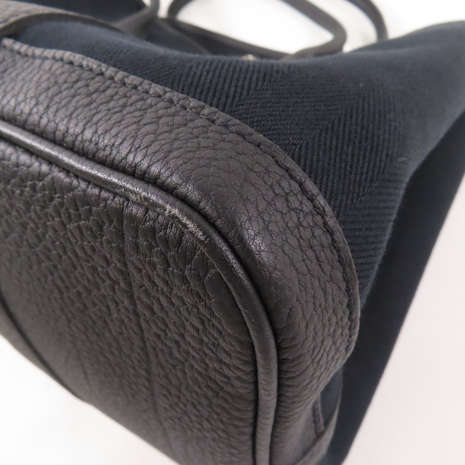 HERMES 帆布/皮革Garden Party PM銀扣手挽袋89 Noir/經典黑