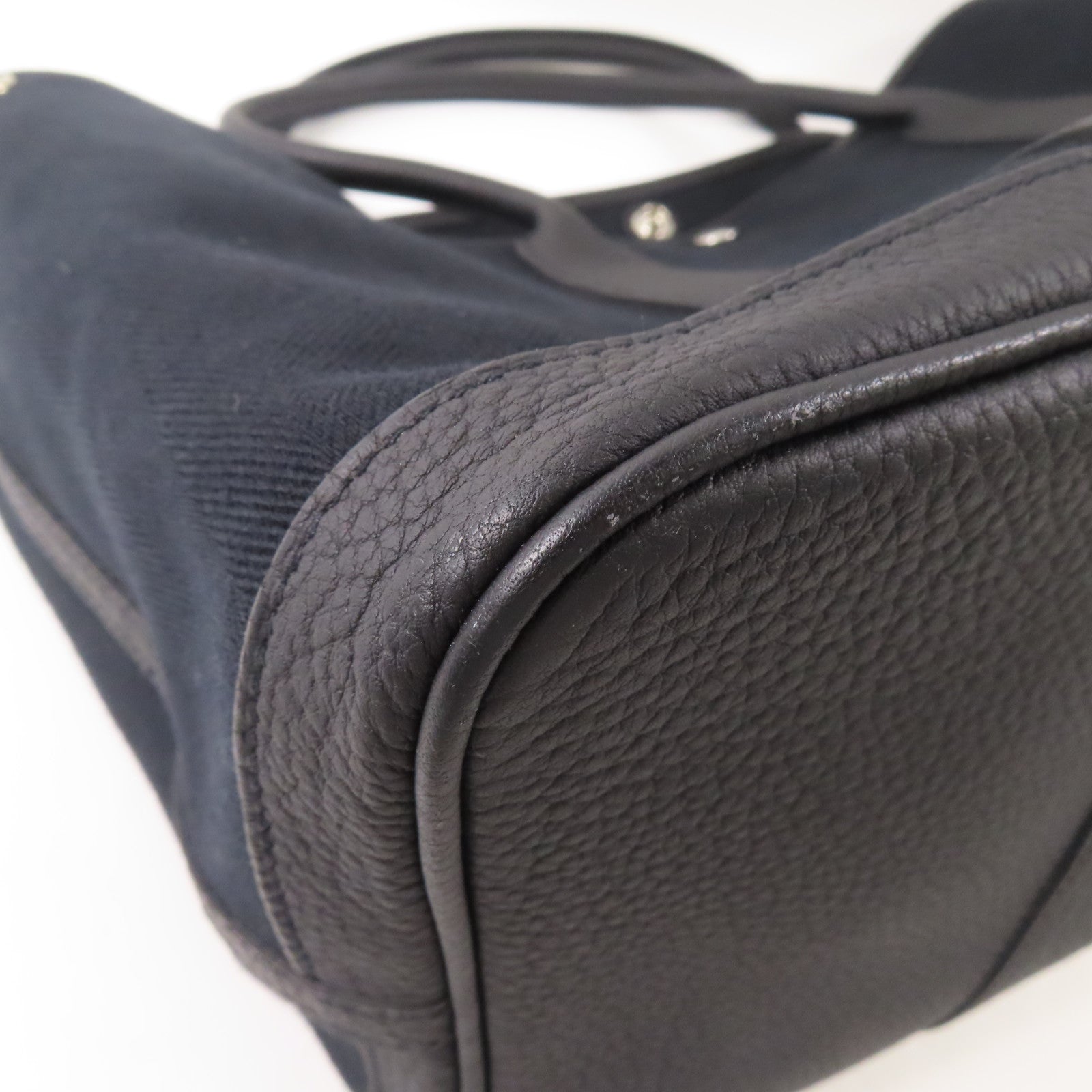 HERMES 帆布/皮革Garden Party PM銀扣手挽袋89 Noir/經典黑