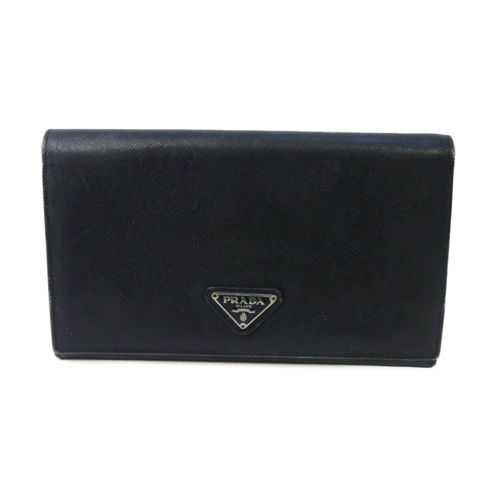 PRADA 【激減優惠】Saffiano皮革Long Wallet銀扣長錢包黒色