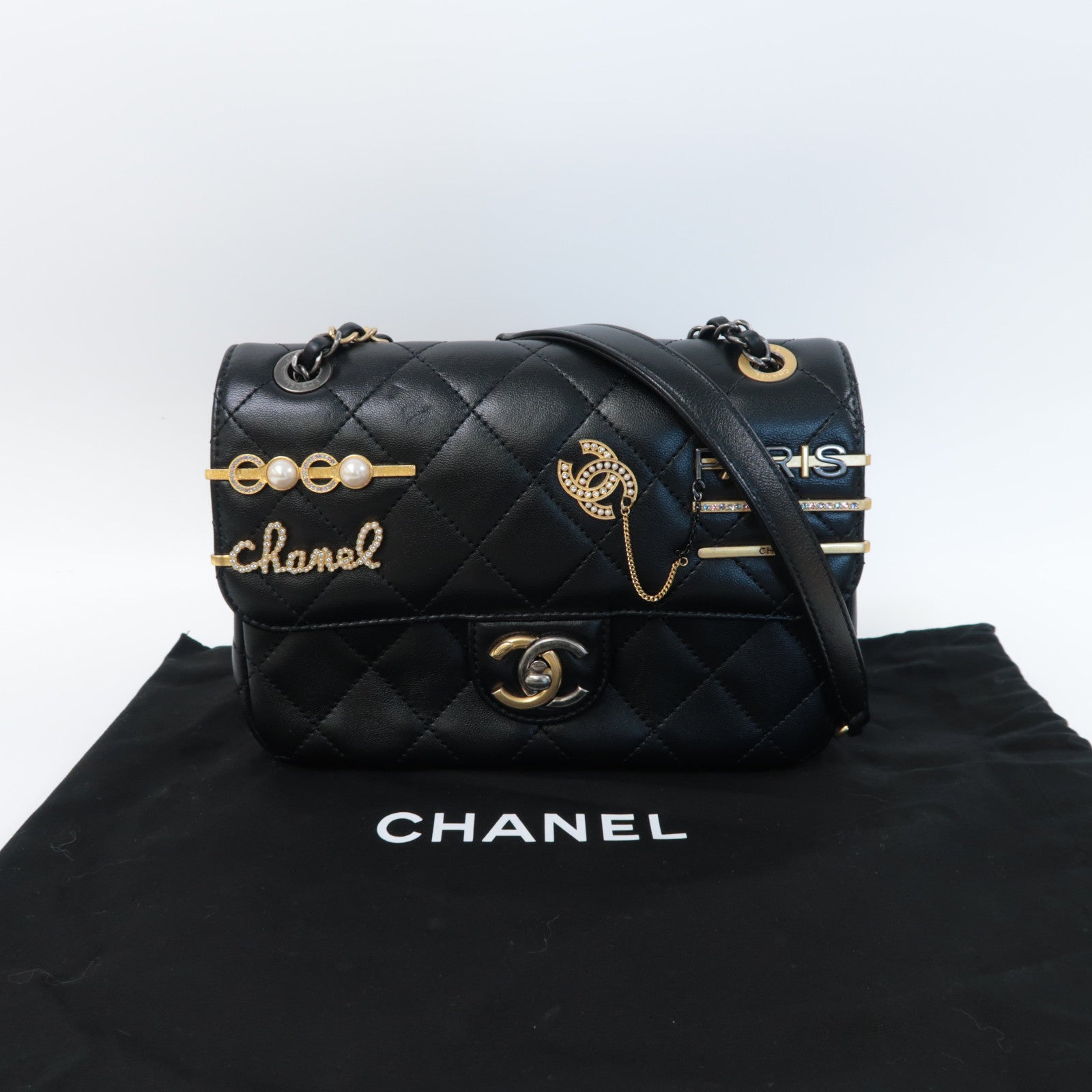 CHANEL 【激減優惠】菱格牛皮皮革Pearl Hairpin Badge Bag鏈帶肩