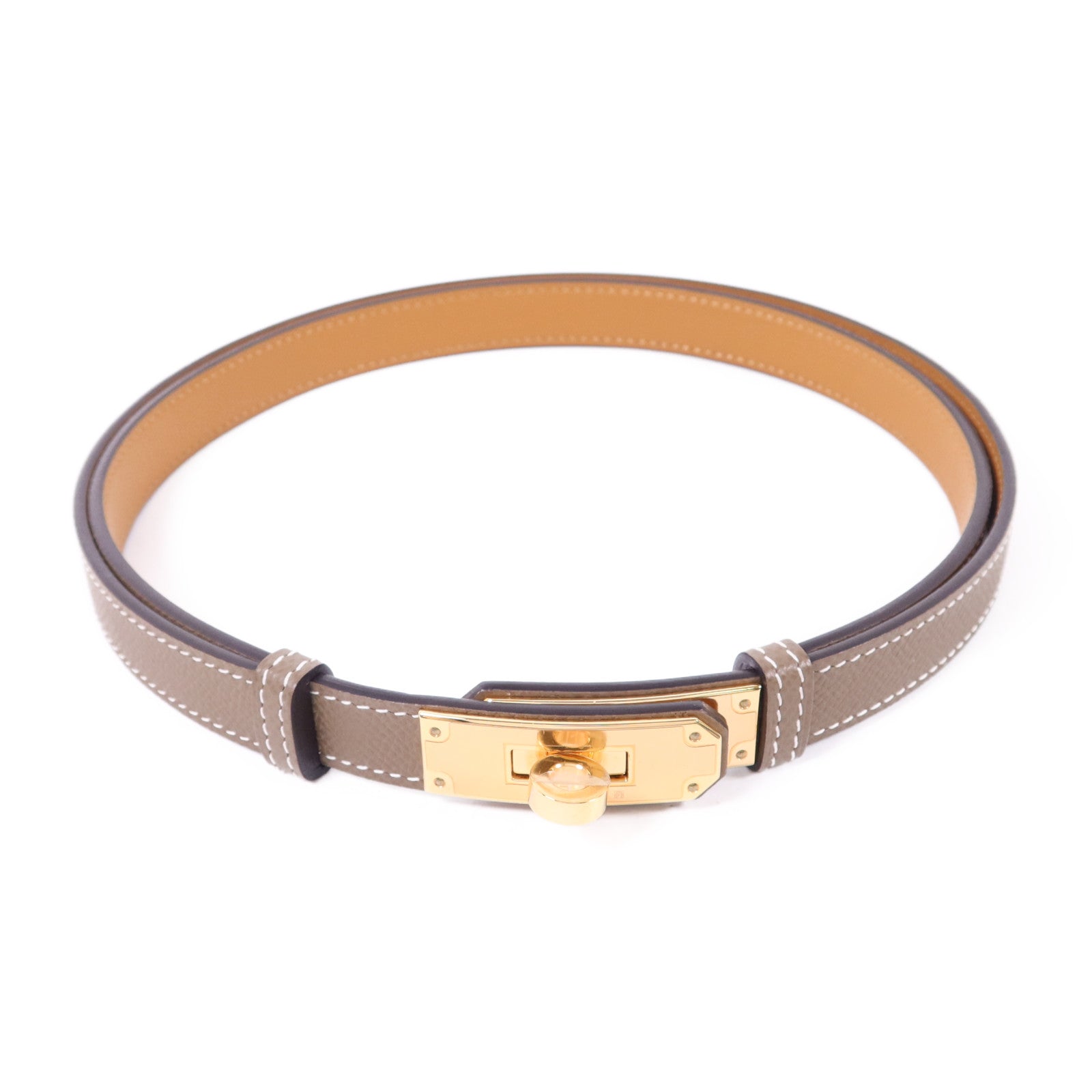 HERMES Epsom皮革Kelly 18 Belt金扣皮帶Etoupe