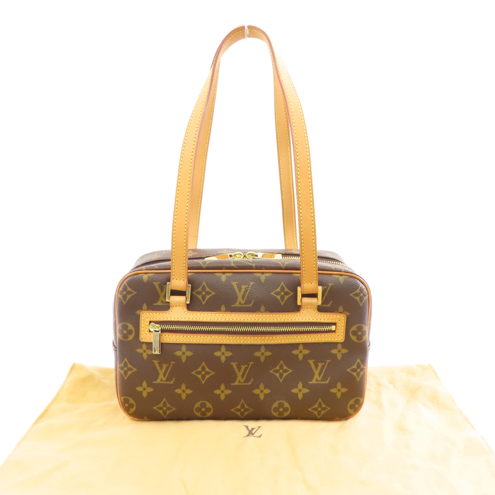 LOUIS VUITTON Monogram Cite MM金扣肩背袋棕色
