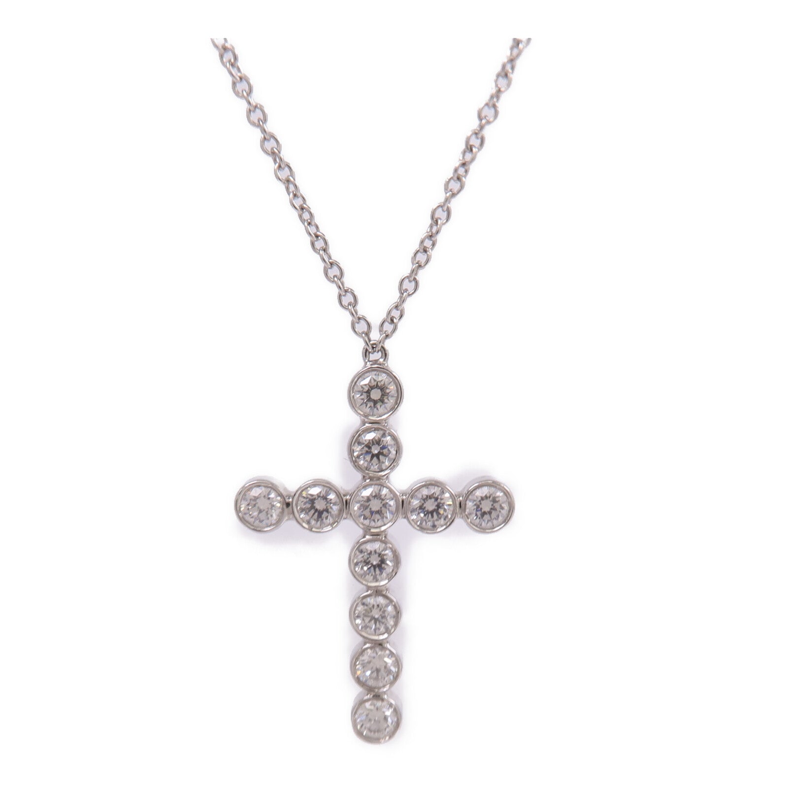 TIFFANY＆CO 【激減優惠】PT950鉑金Bezel Cross Diamond Necklace鑽石項鍊